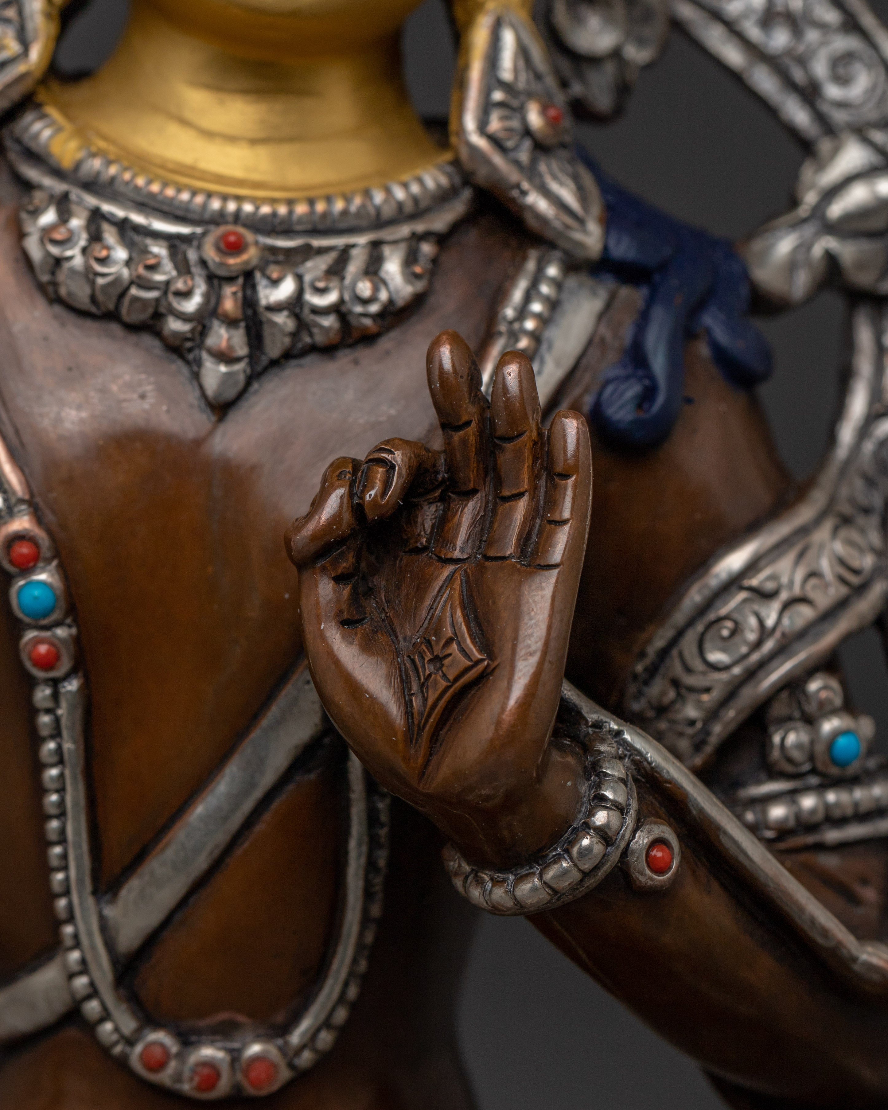 Handcrafted Manjushri Silver Plated Statue | Tibetan Deity of Wisdom and Insight