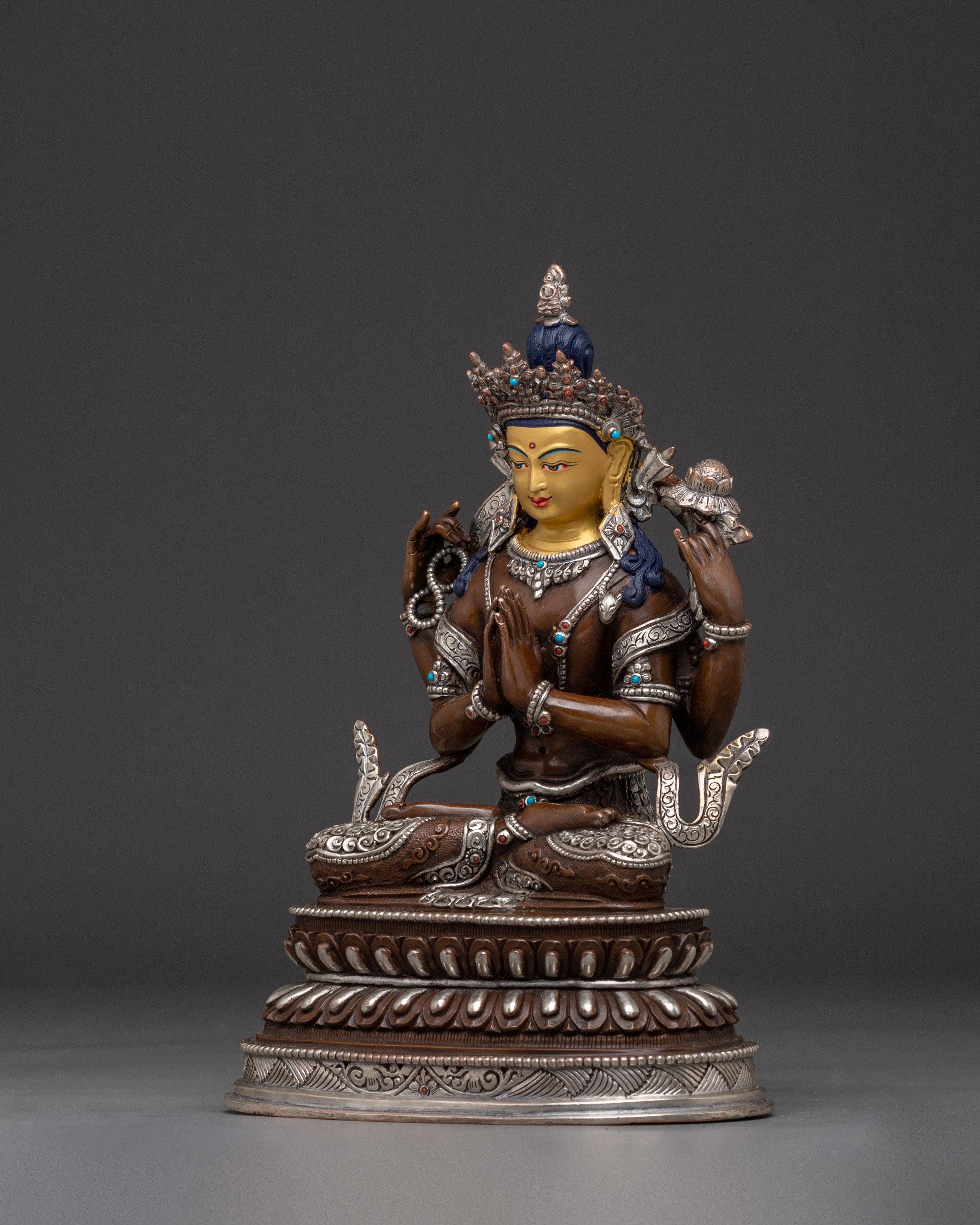 Compassion Chenrezig Oxidized Copper Statue | Tibetan Deity of Compassion and Mercy