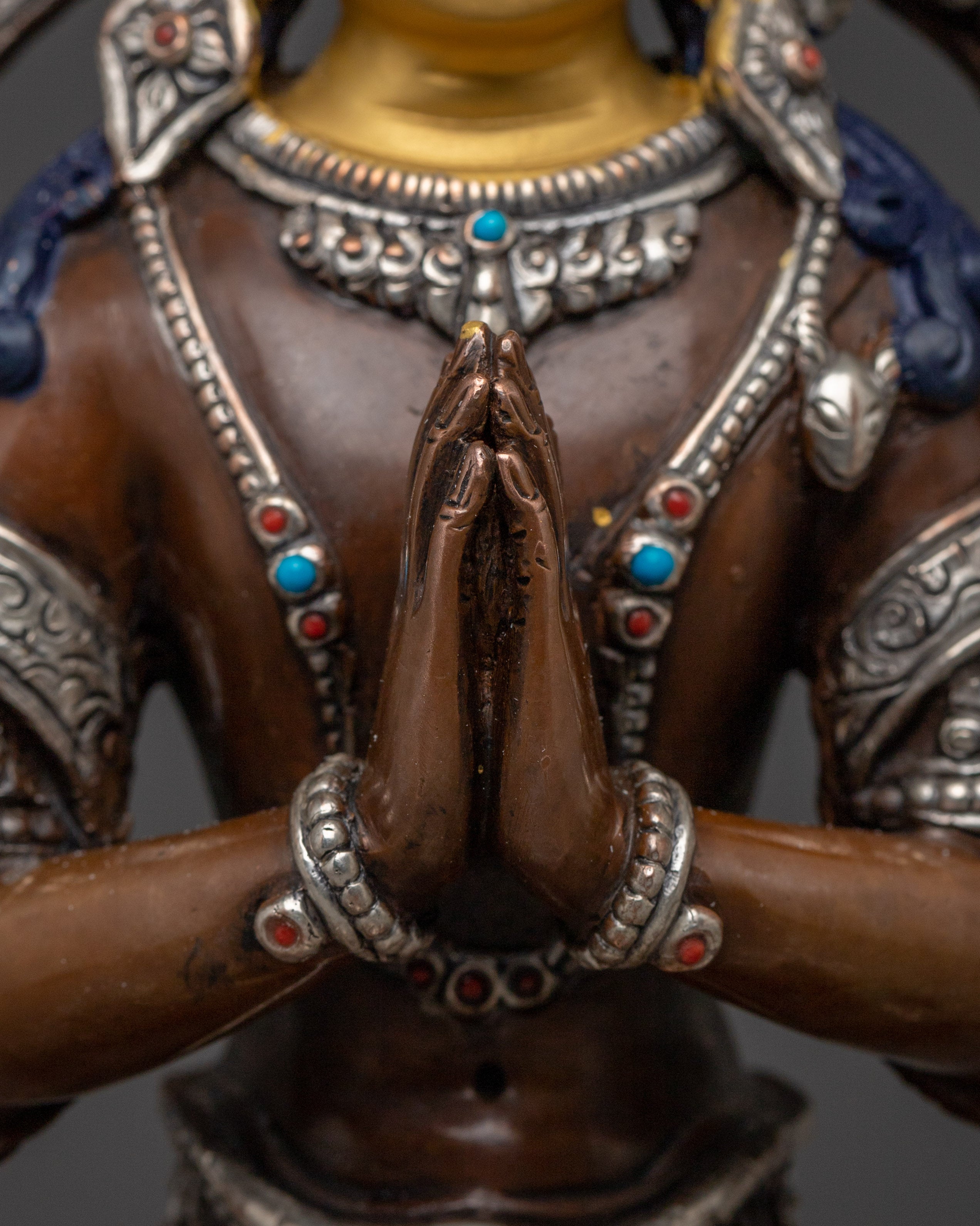Compassion Chenrezig Oxidized Copper Statue | Tibetan Deity of Compassion and Mercy
