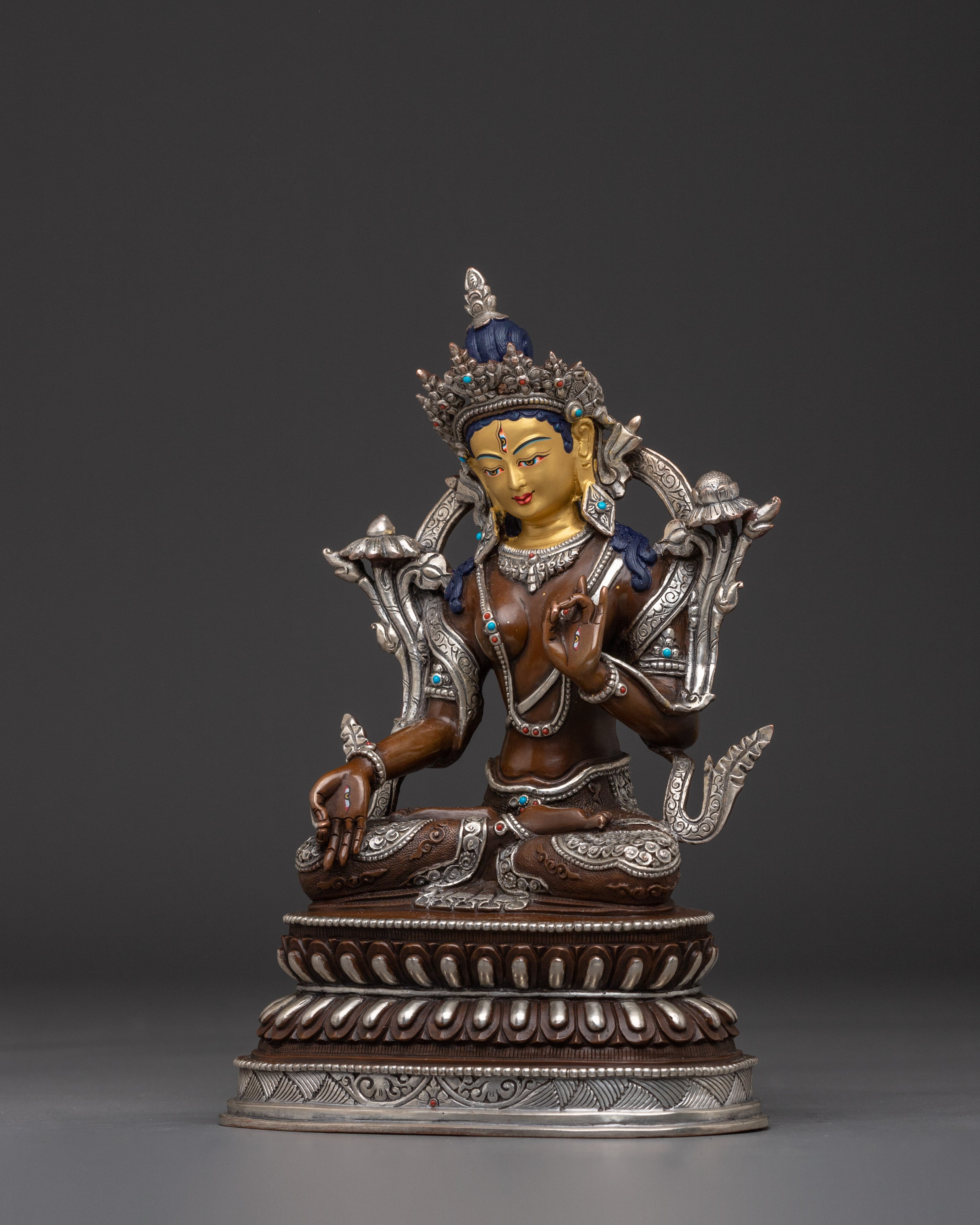 Longevity White Tara Oxidized Copper Statue | Tibetan Goddess of Compassion