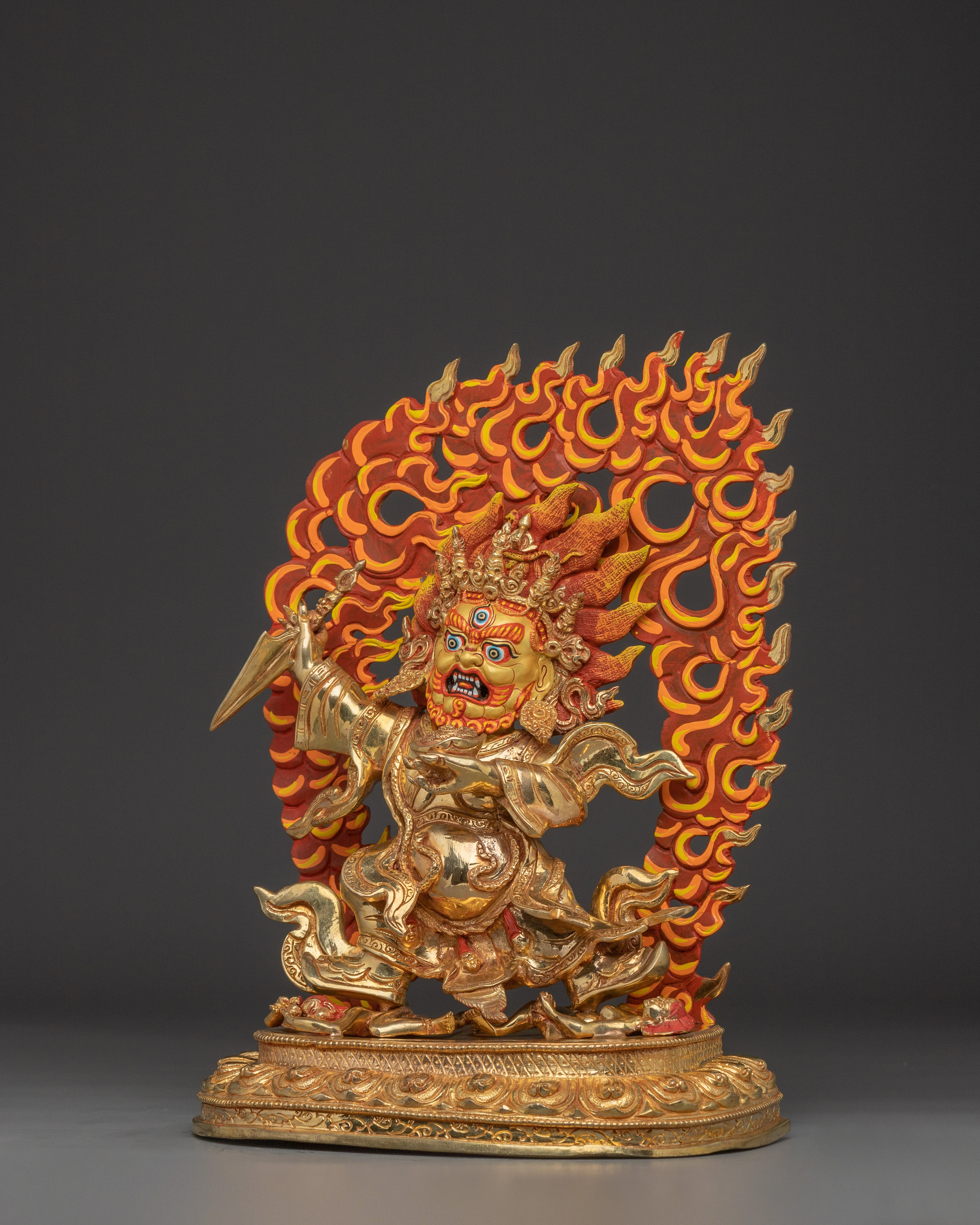 Golden Wrathful Mahakala Statue | Guardian of the Dharma