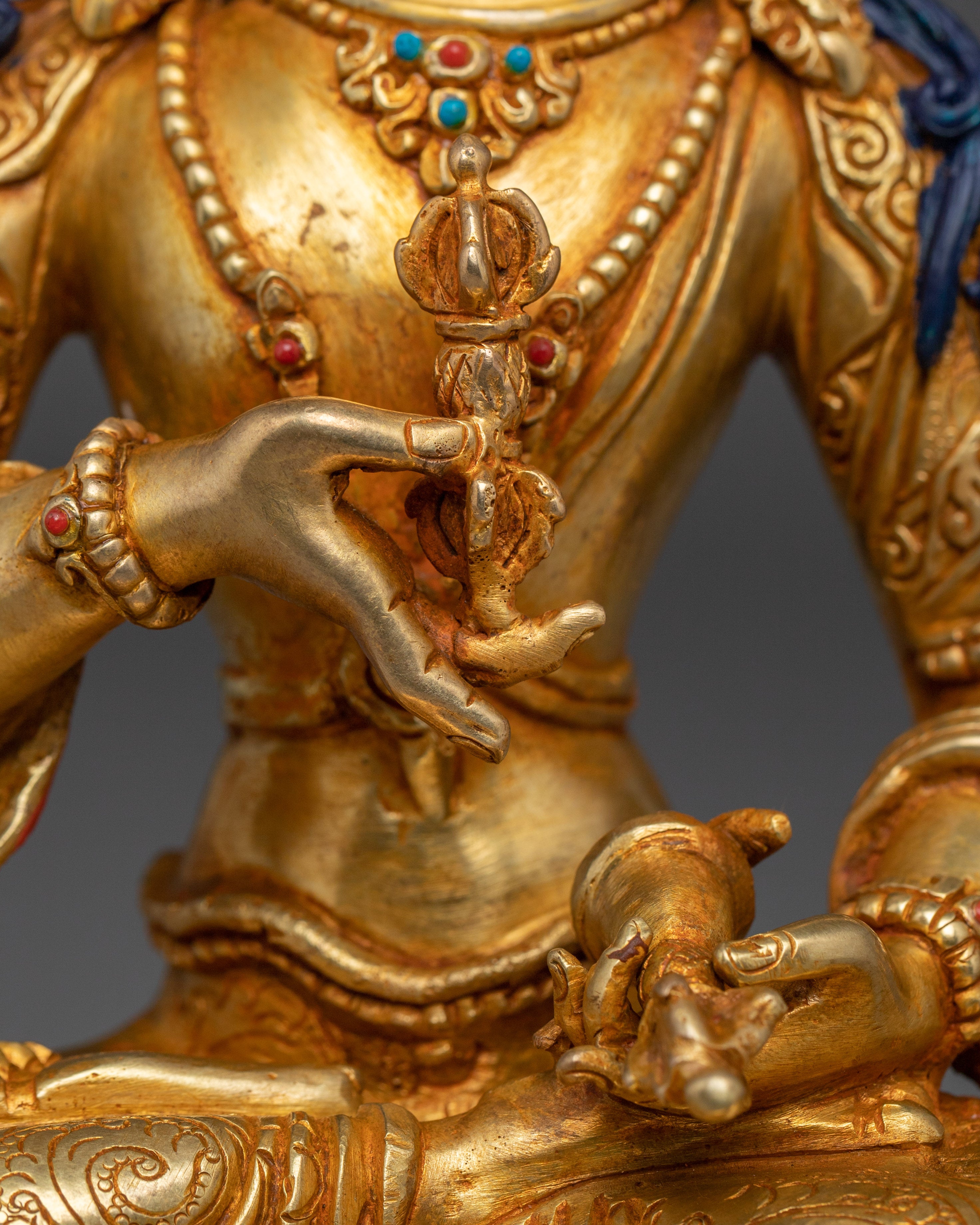 Tibetan 24K Gold Gilded Vajrasattva statue | Copper Buddhist Sculpture Spiritual Decor