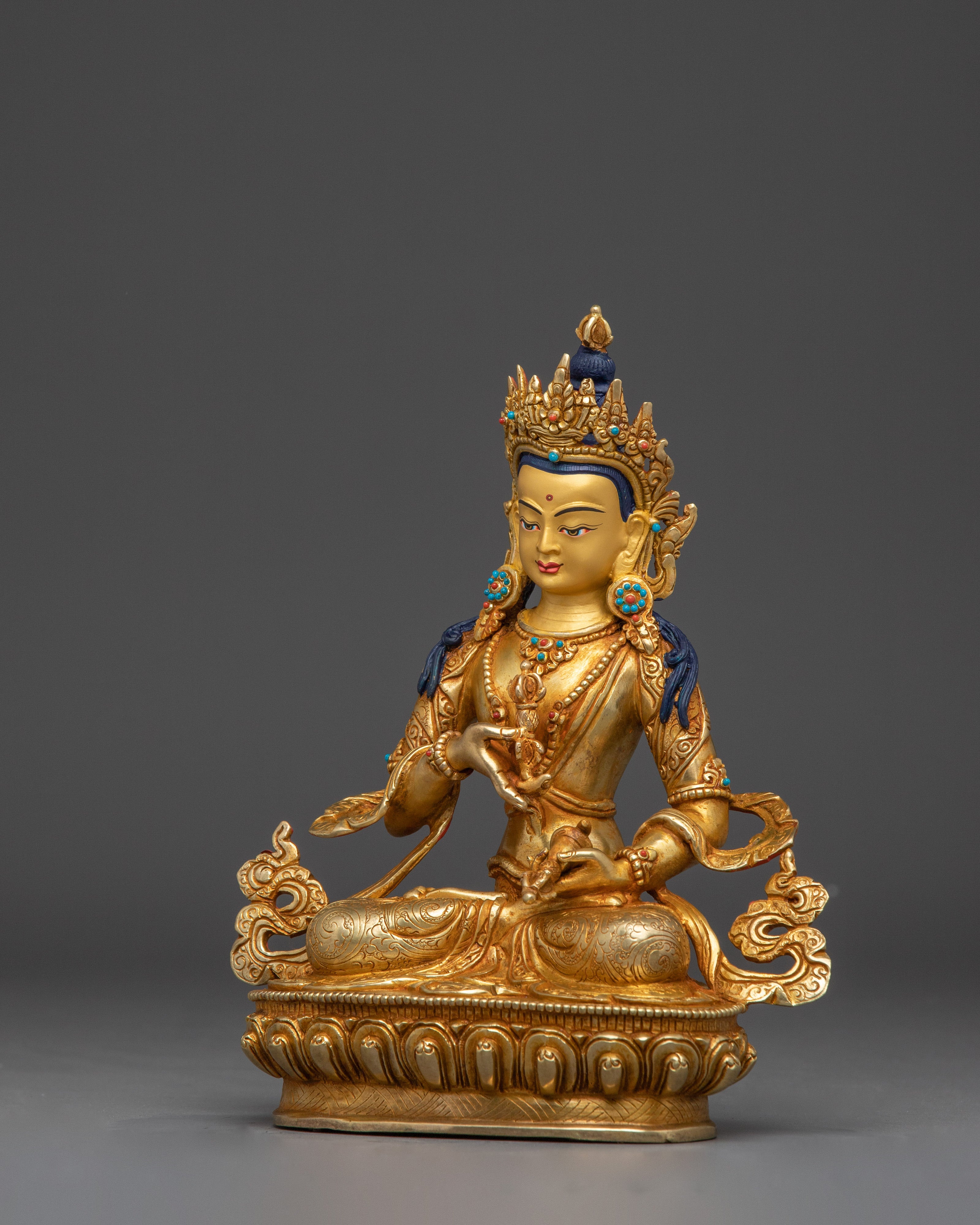 Tibetan 24K Gold Gilded Vajrasattva statue | Copper Buddhist Sculpture Spiritual Decor