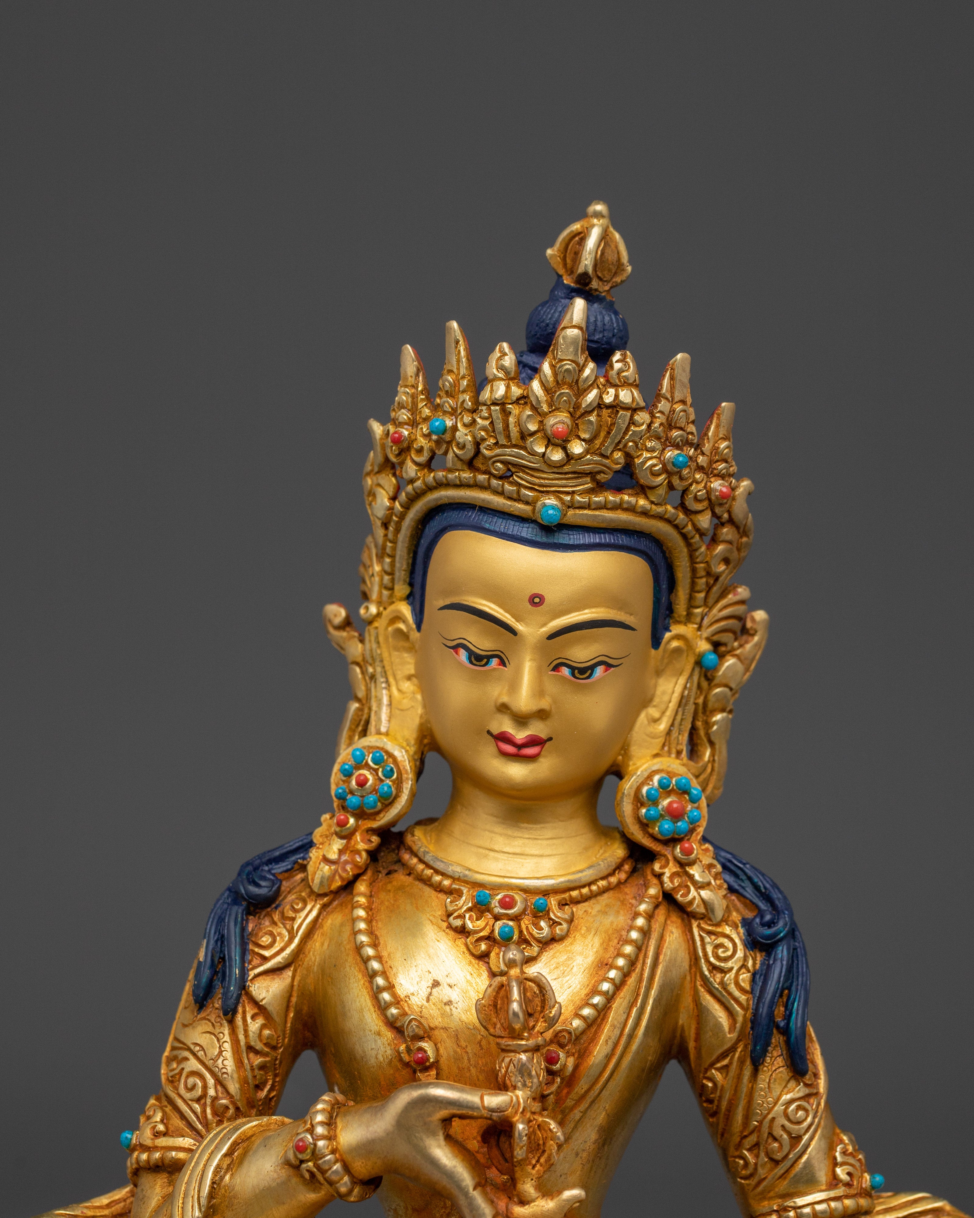 Tibetan 24K Gold Gilded Vajrasattva statue | Copper Buddhist Sculpture Spiritual Decor