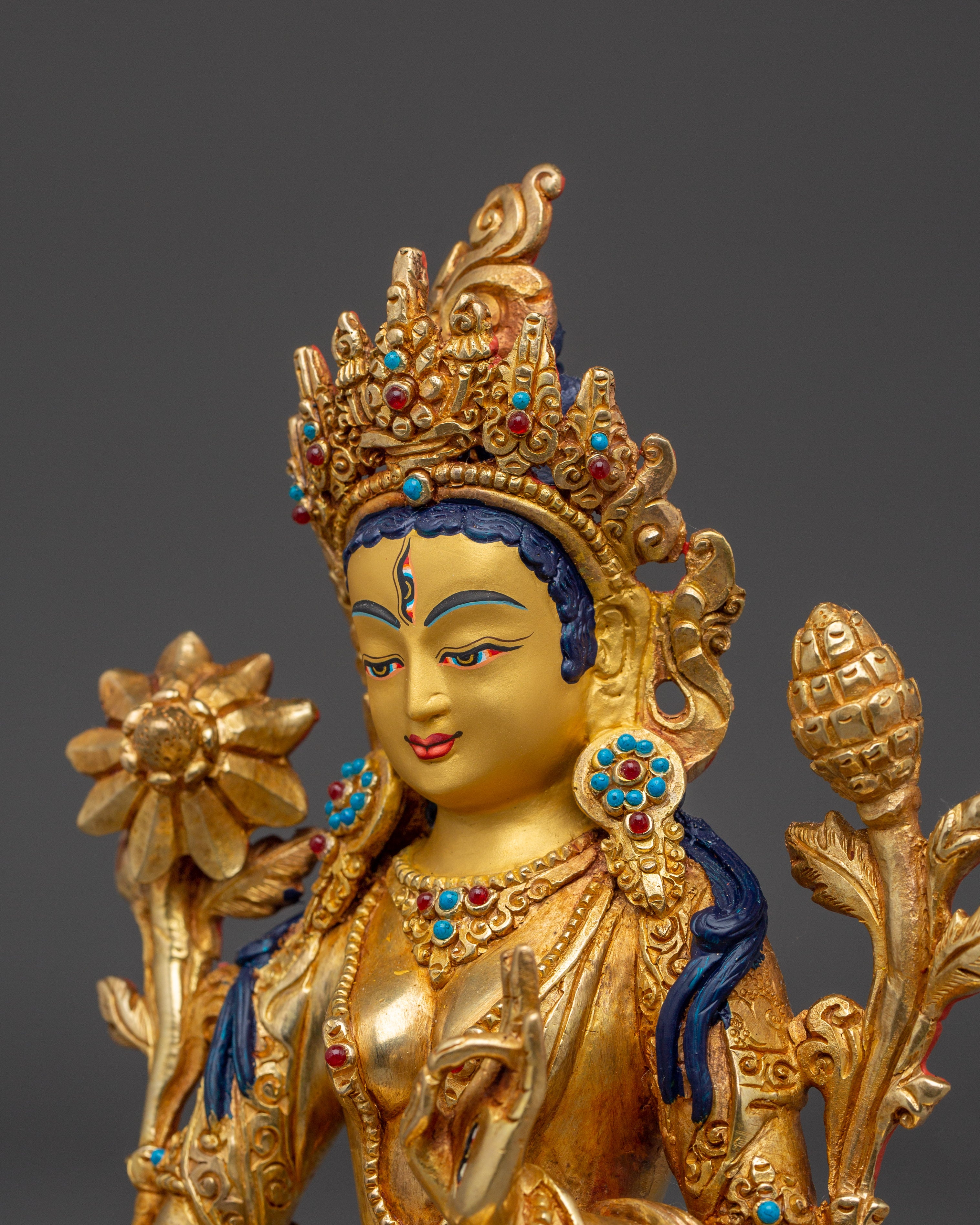 Handcrafted White Tara Copper Statue | Buddhist Figurine for Spiritual Practice