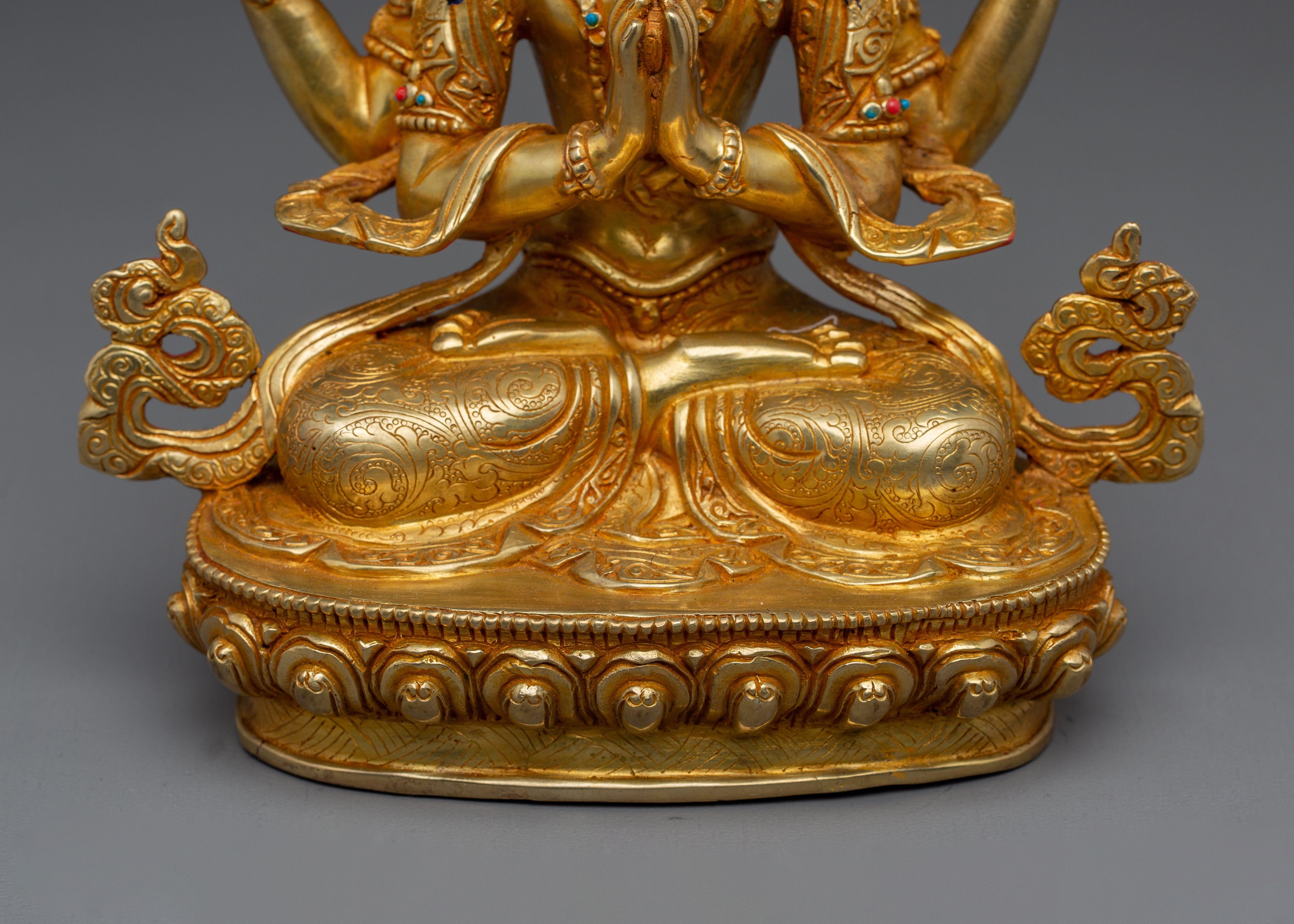 Handcrafted Avalokiteshvara Copper Statue | Deity Chenrezig Art for Meditation