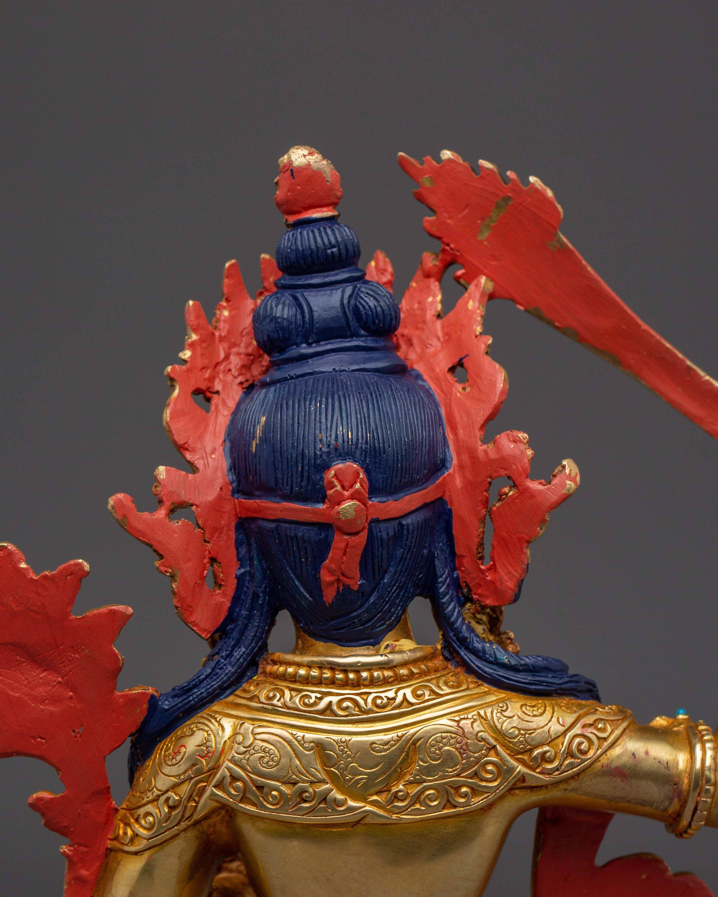 Tibetan Gold Gilded Manjushri Statue | Bodhisattva Deity with Gemstones and Copper Body