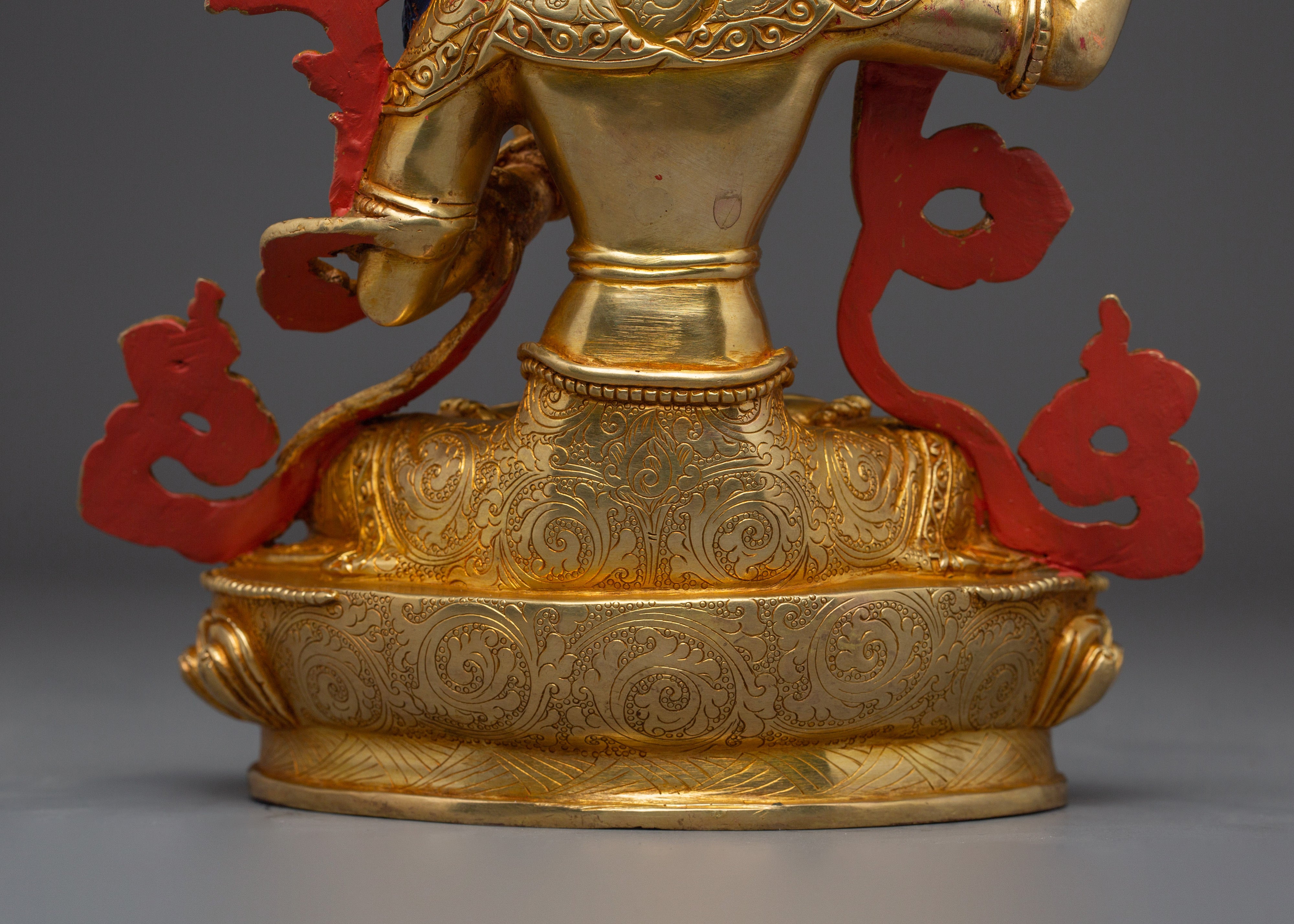 Tibetan Gold Gilded Manjushri Statue | Bodhisattva Deity with Gemstones and Copper Body