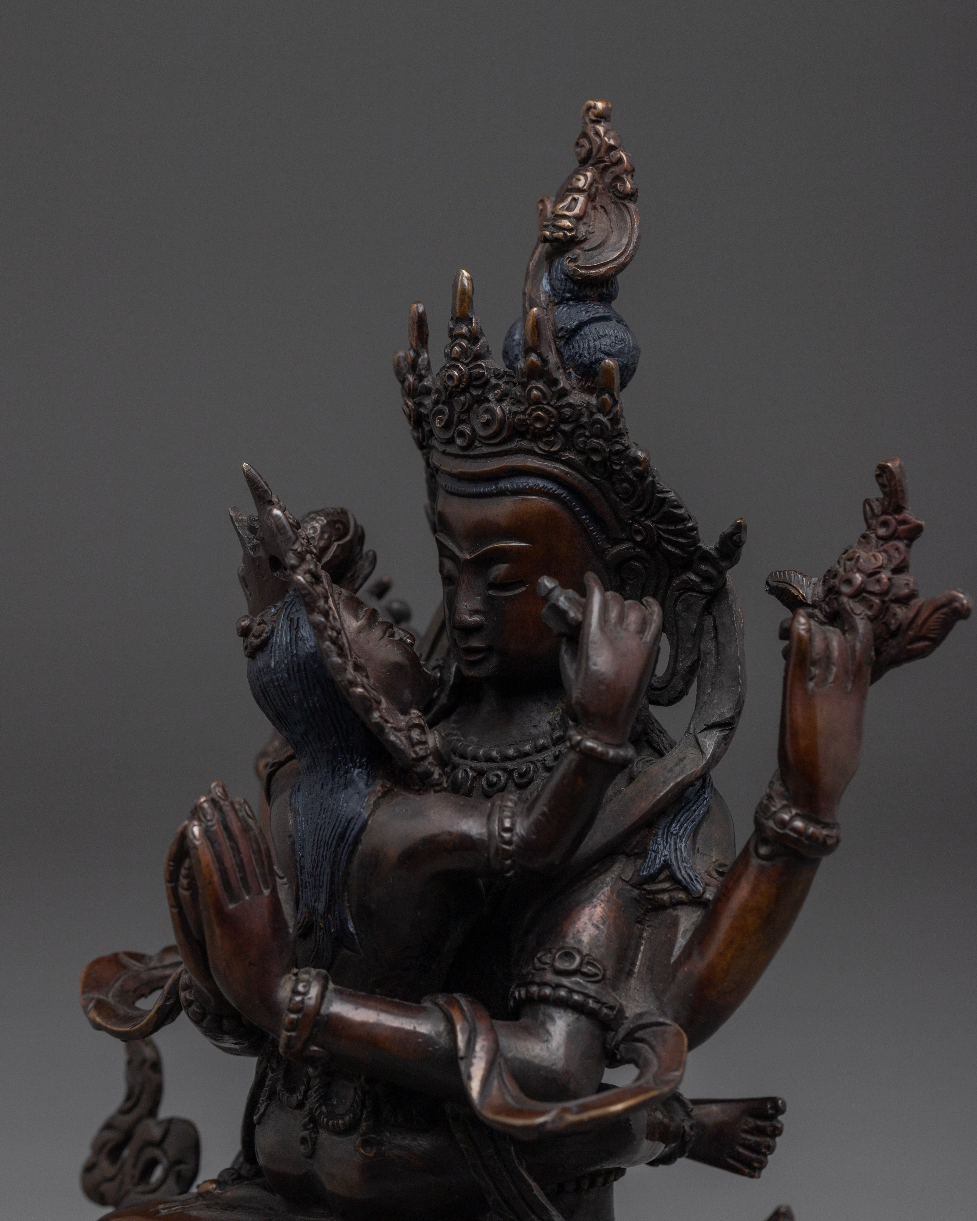 Handcrafted Buddhist Statue of Chenrezig With Consort | Healer in Tibetan Buddhism