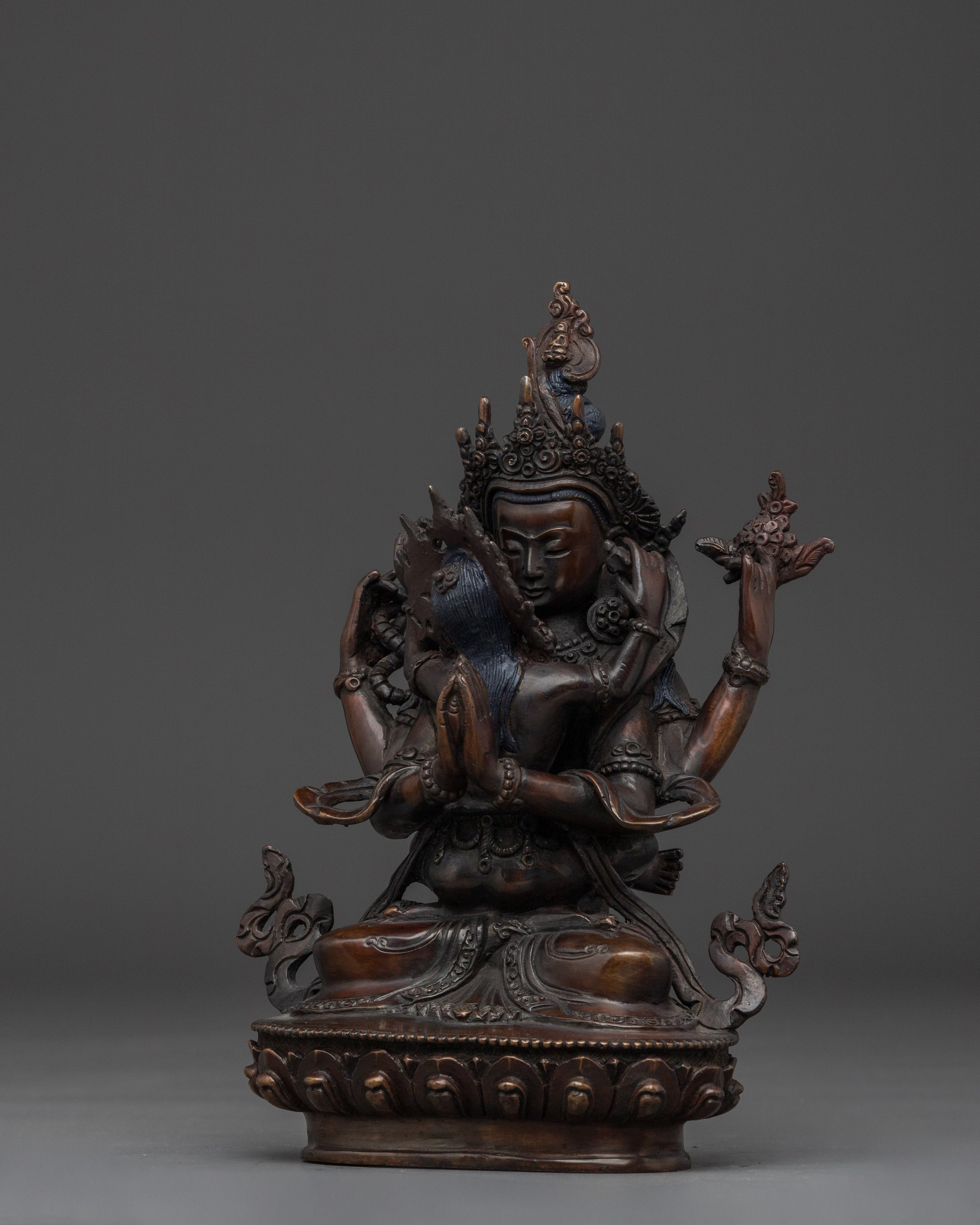 Handcrafted Buddhist Statue of Chenrezig With Consort | Healer in Tibetan Buddhism