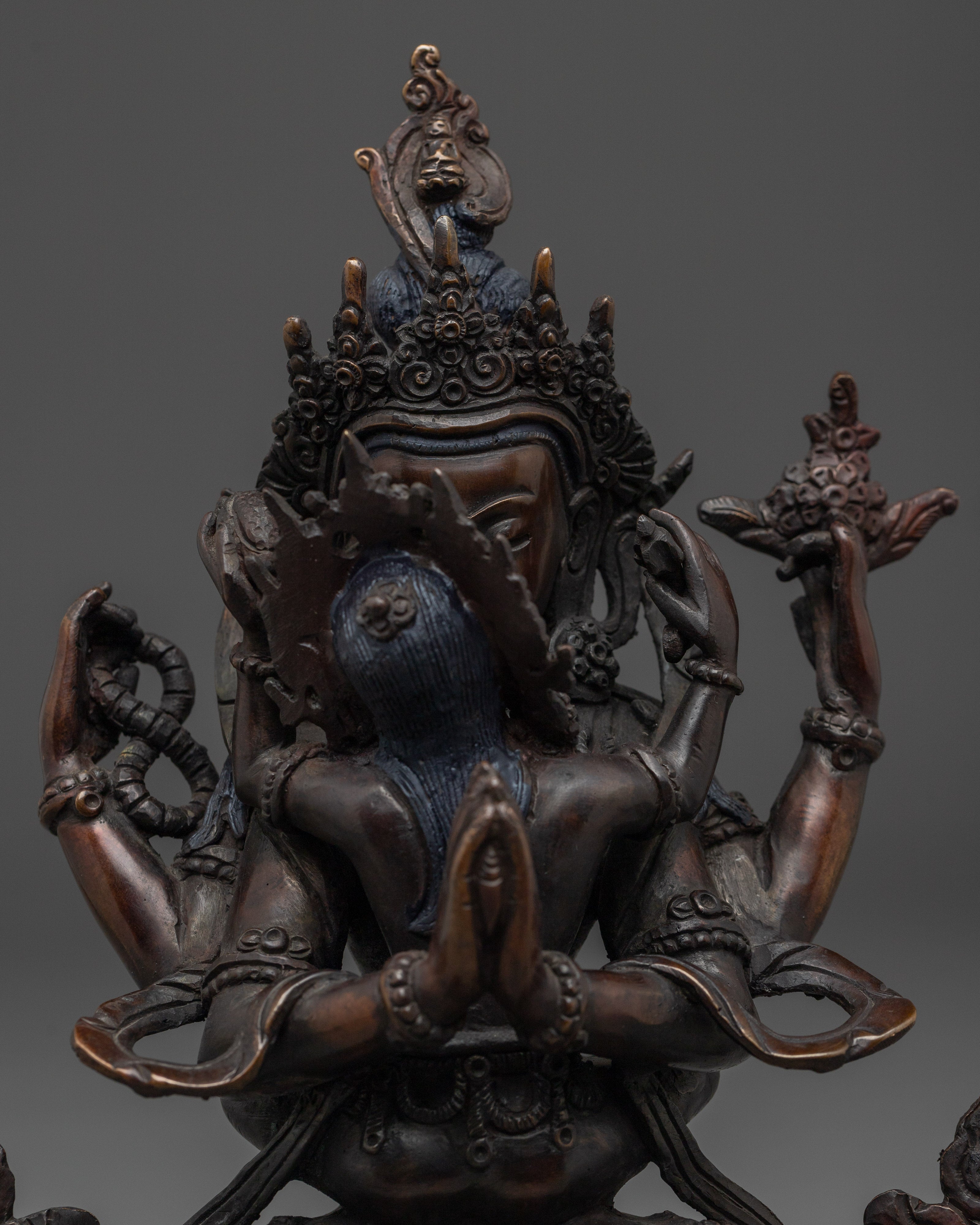Handcrafted Buddhist Statue of Chenrezig With Consort | Healer in Tibetan Buddhism