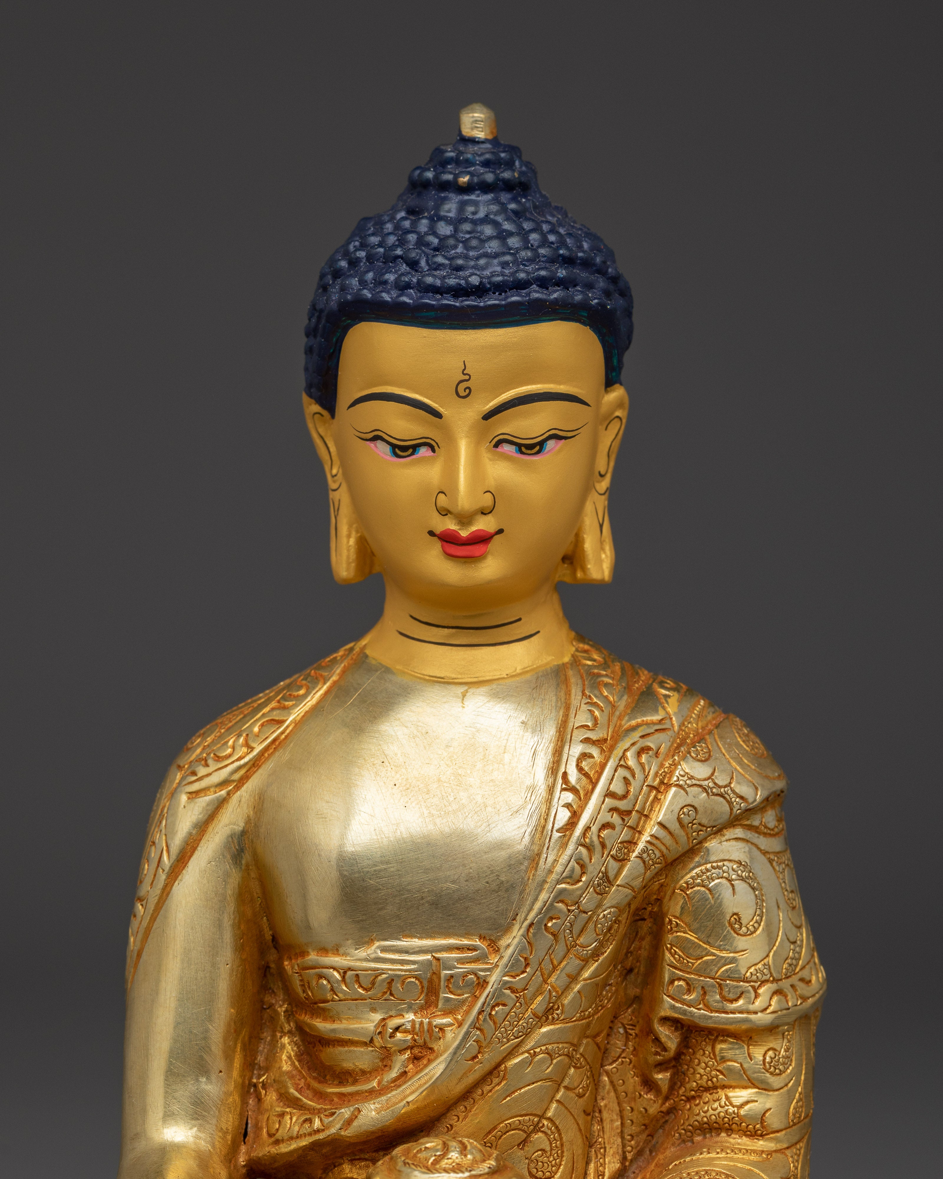 Handmade Shakyamuni Buddha in 24K Gold | Sculpture for Meditation and Shrine