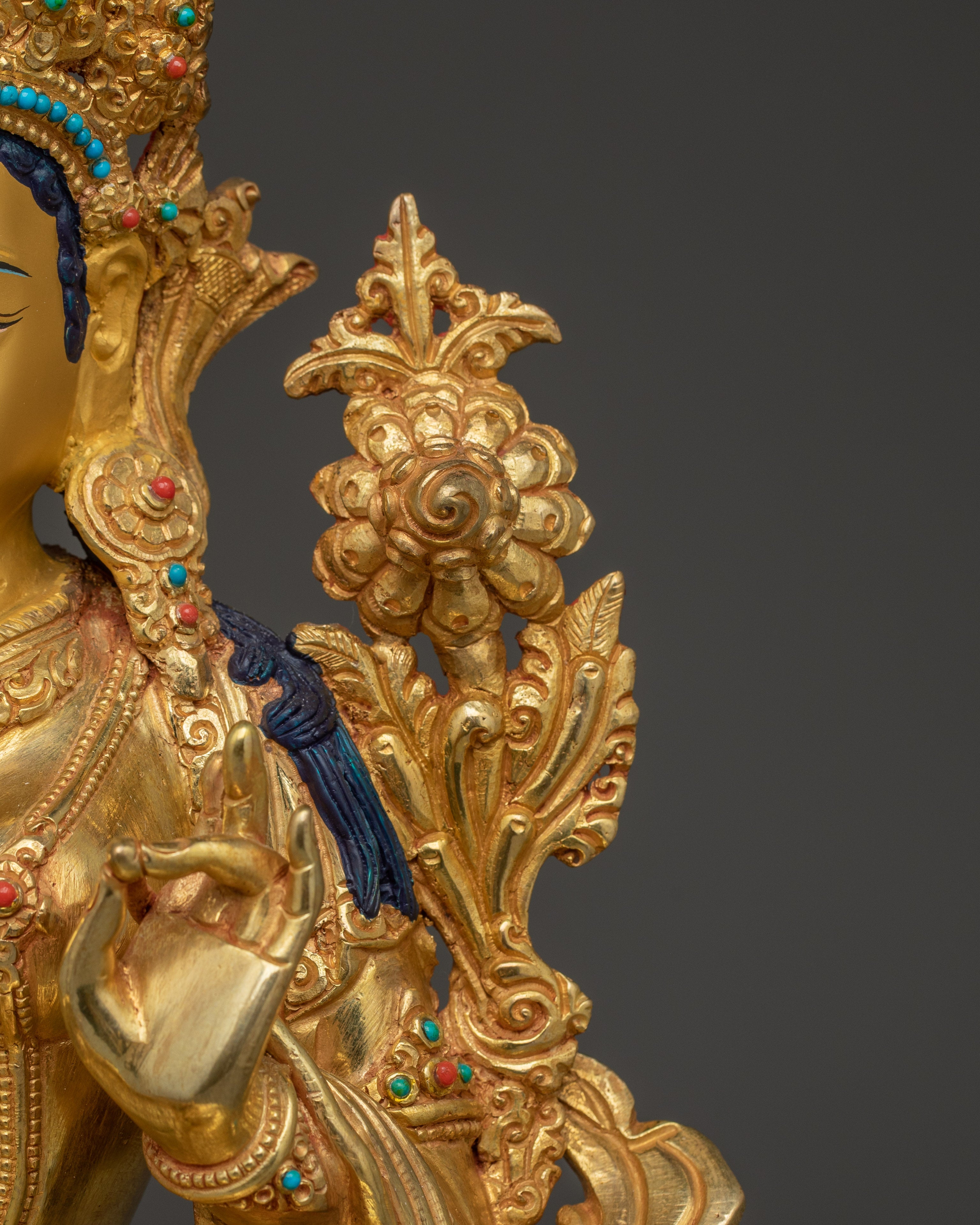 24K gold Green Tara statue | Sculpture of Compassionate Protection