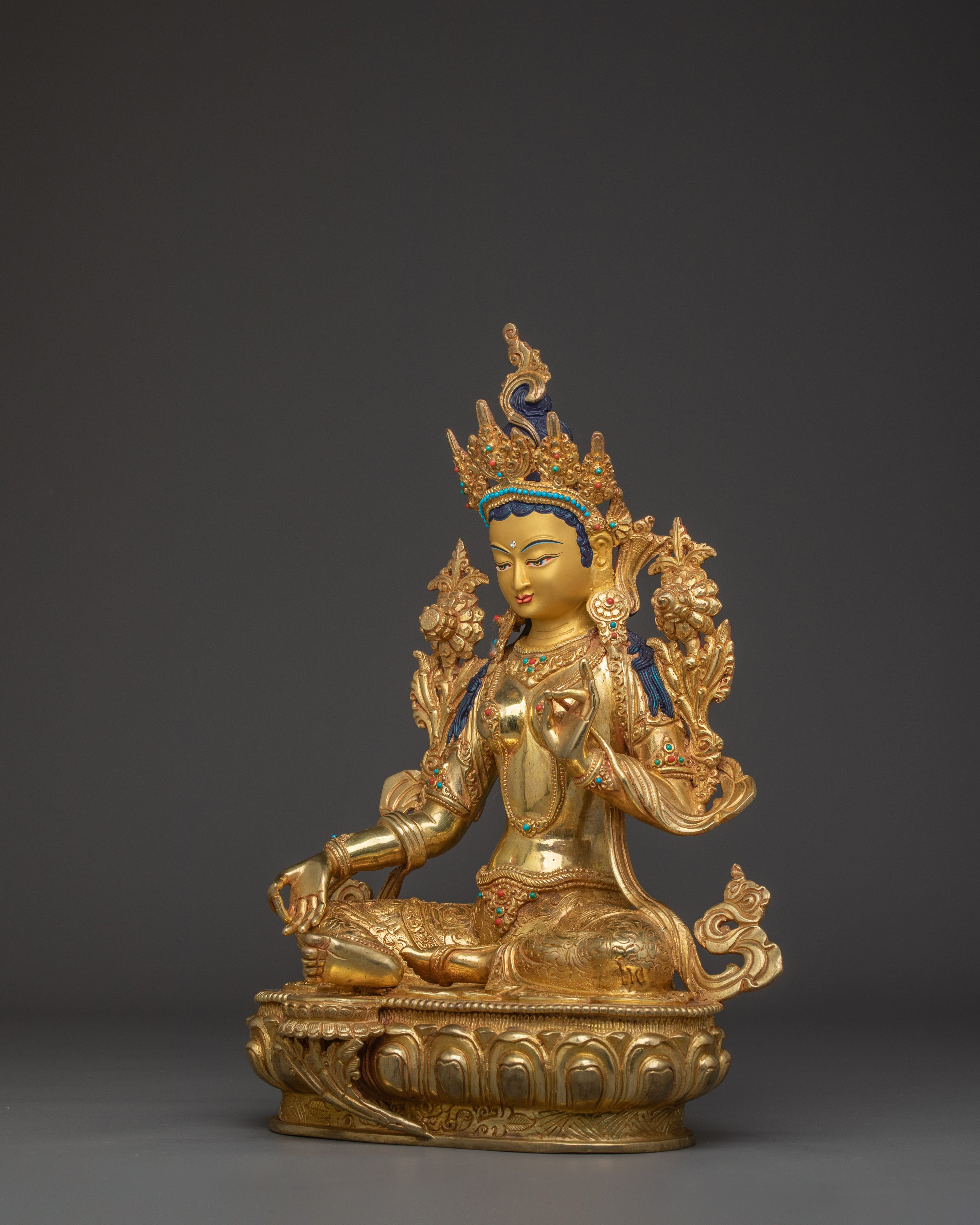 24K gold Green Tara statue | Sculpture of Compassionate Protection