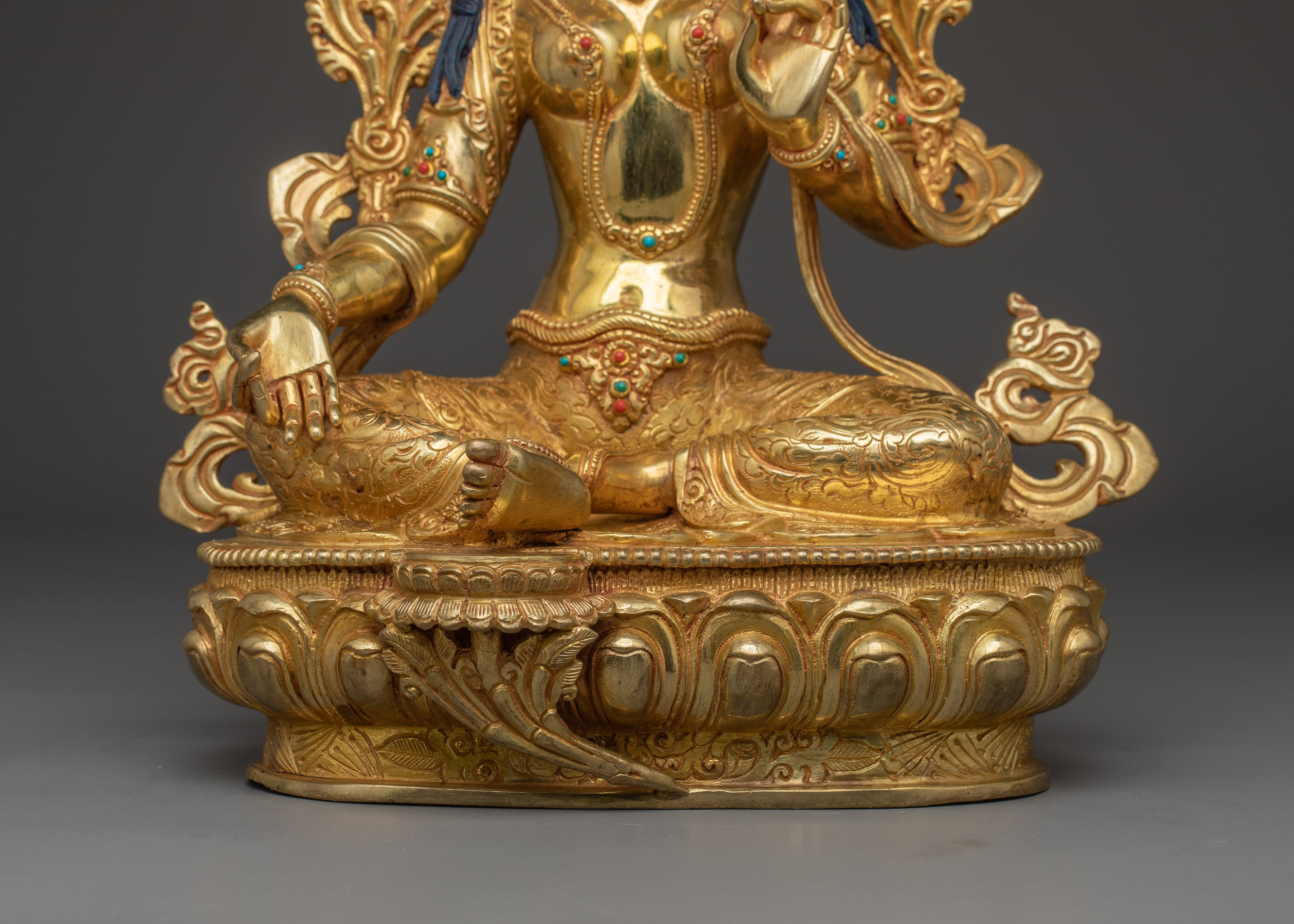 24K gold Green Tara statue | Sculpture of Compassionate Protection