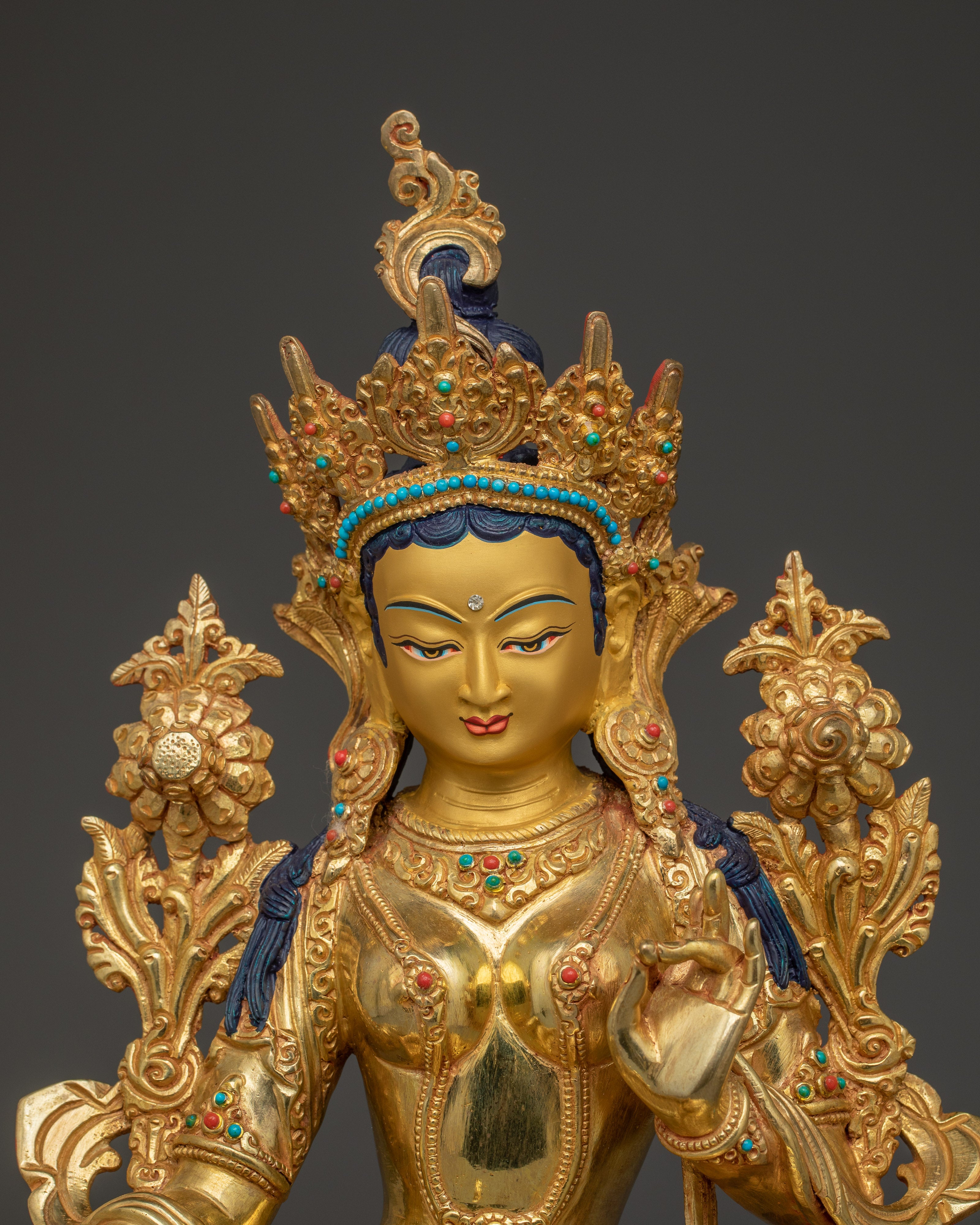 24K gold Green Tara statue | Sculpture of Compassionate Protection