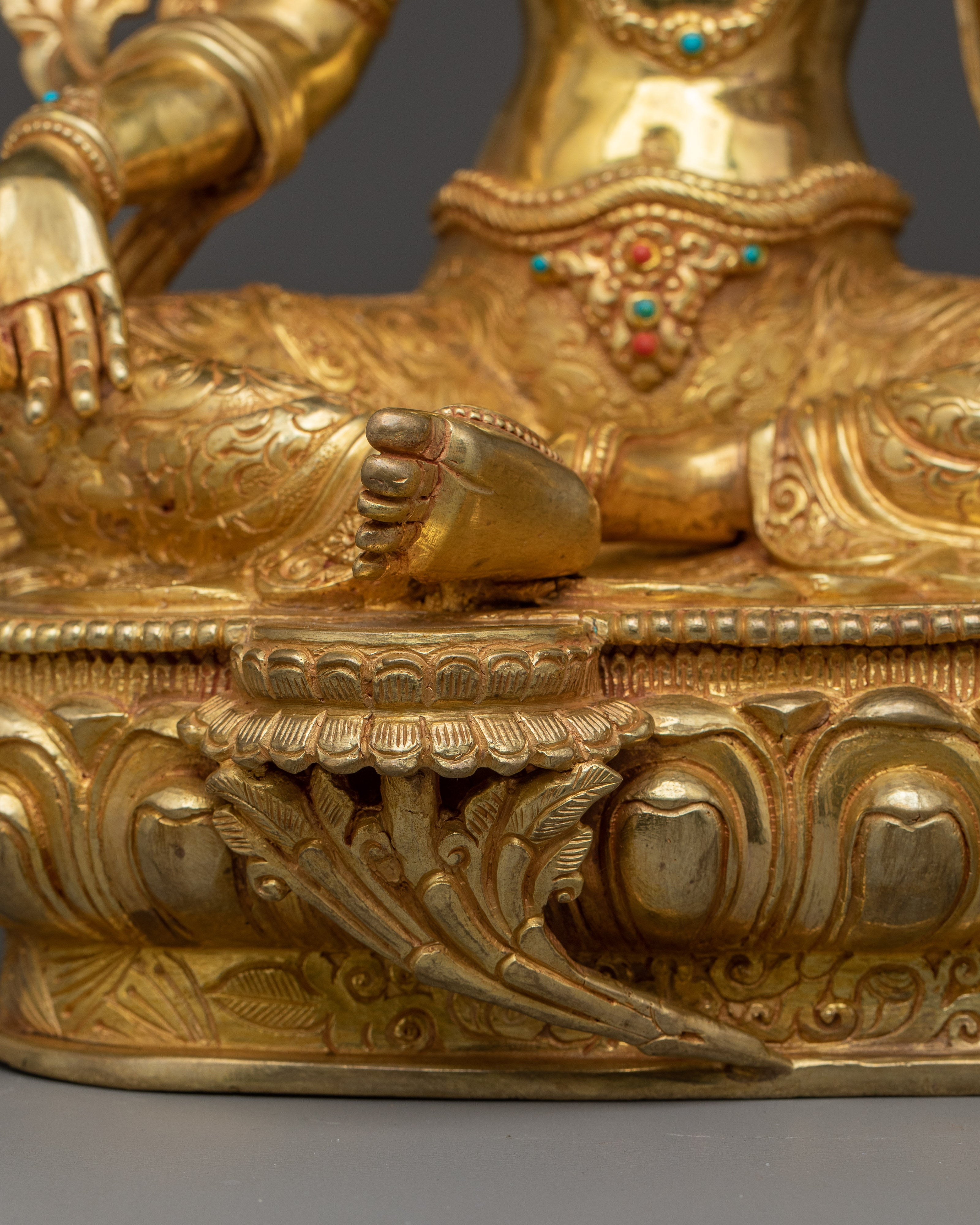 24K gold Green Tara statue | Sculpture of Compassionate Protection