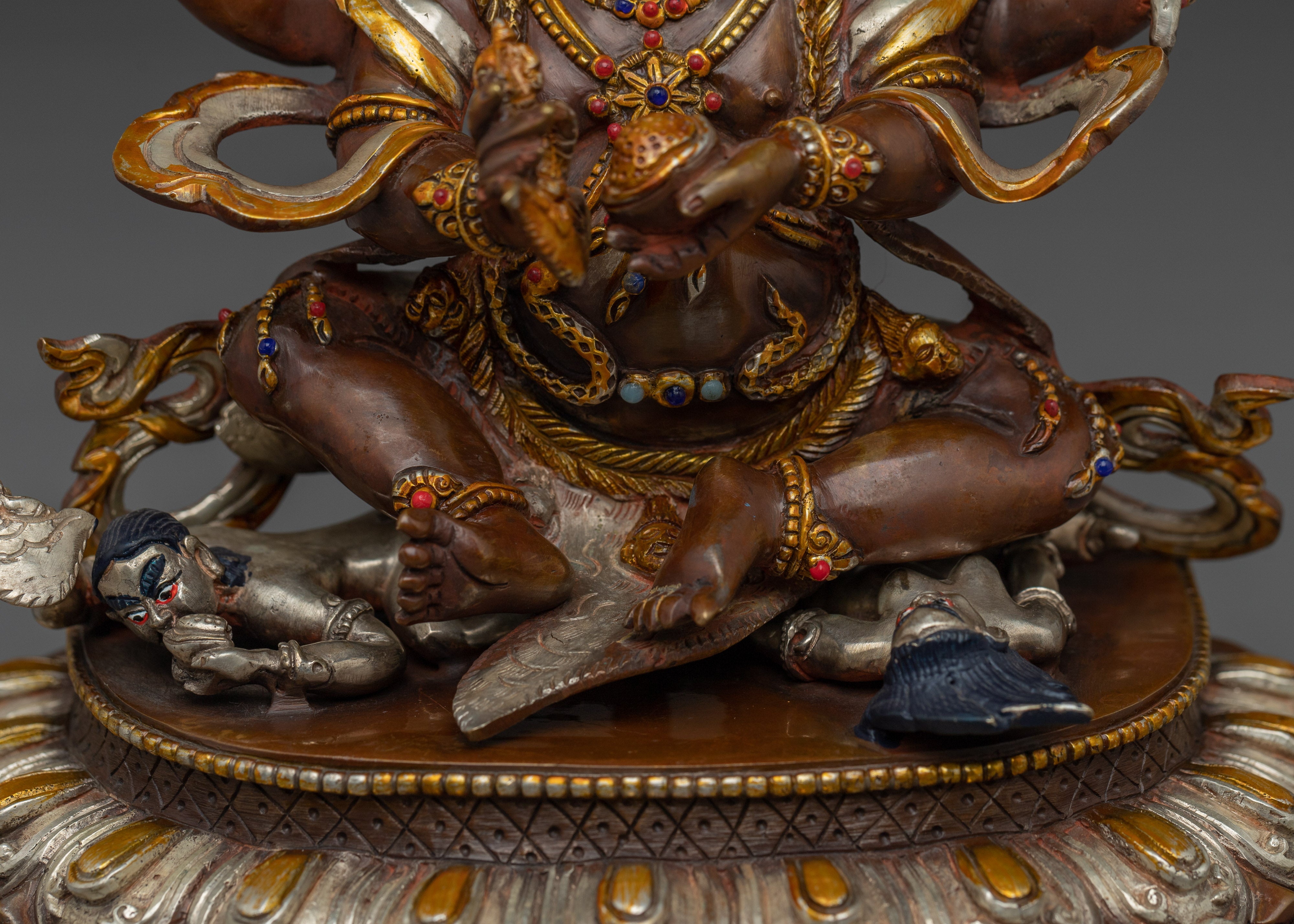 Fierce Mahakala Sculpture with Flame Halo | Wrathful Protector Deity