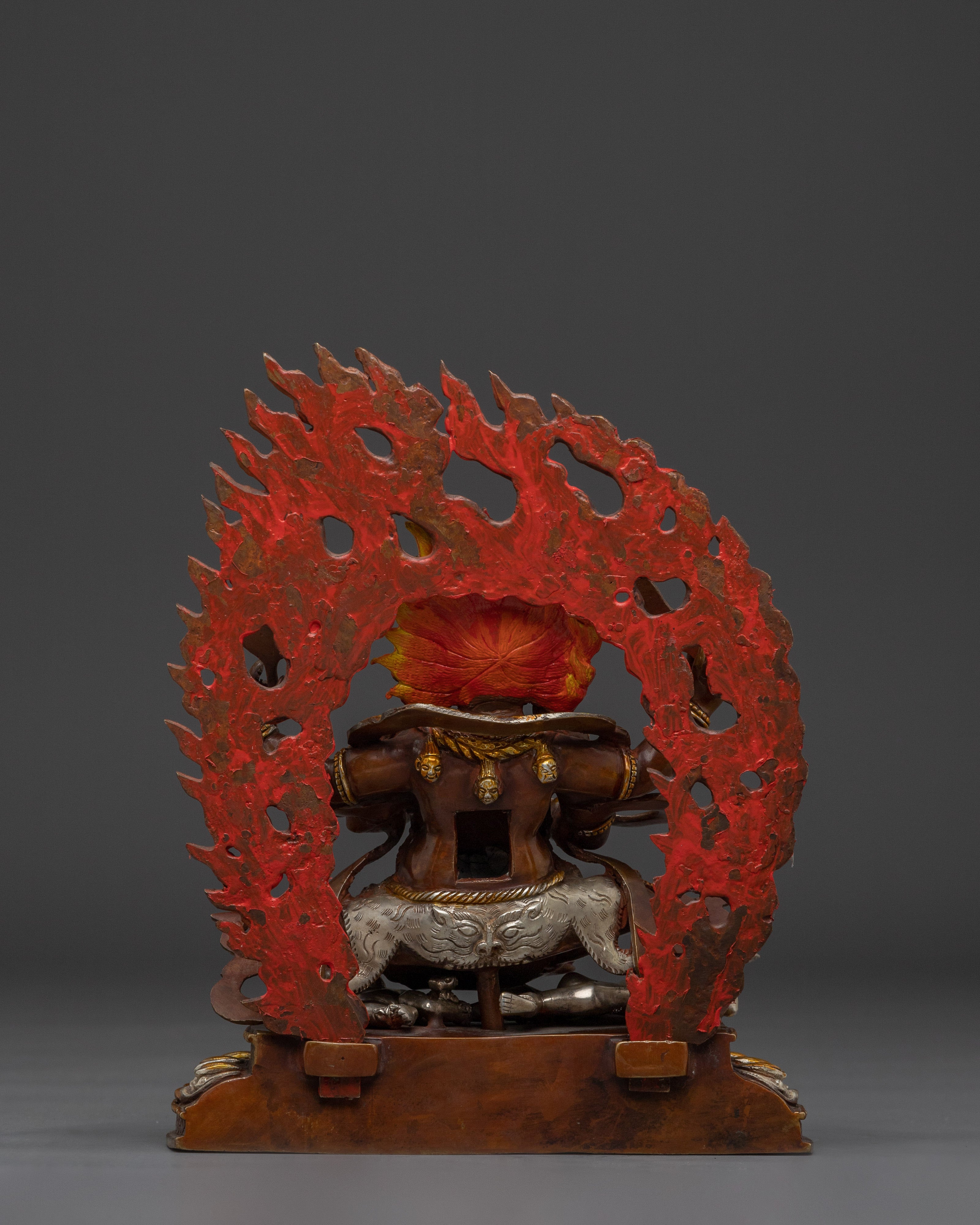 Fierce Mahakala Sculpture with Flame Halo | Wrathful Protector Deity
