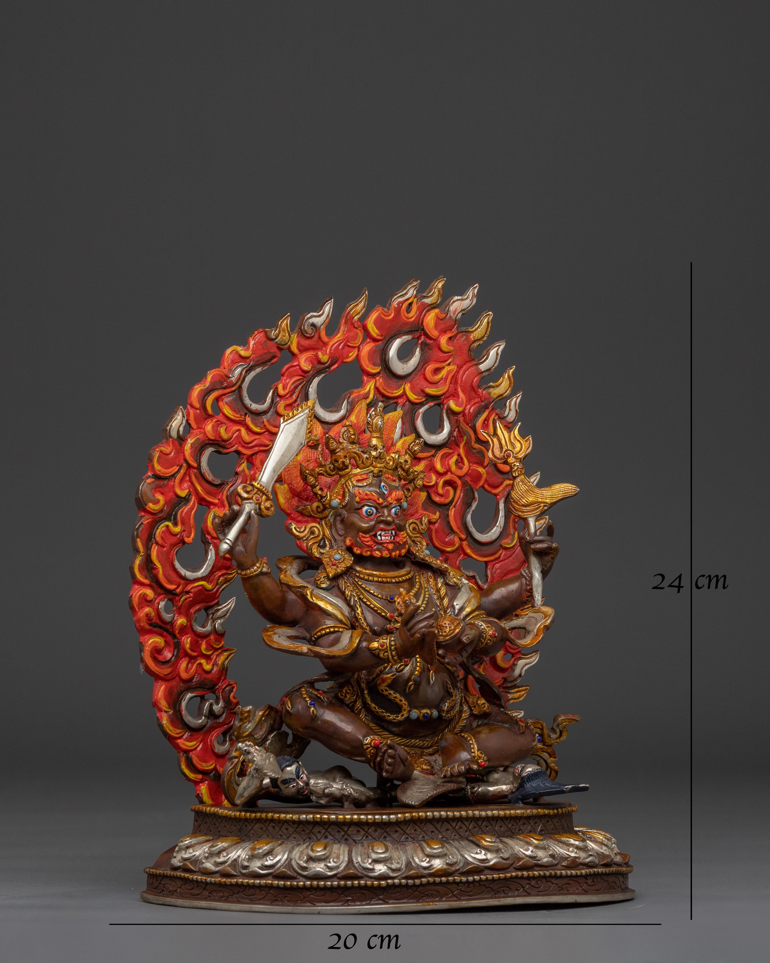 Fierce Mahakala Sculpture with Flame Halo