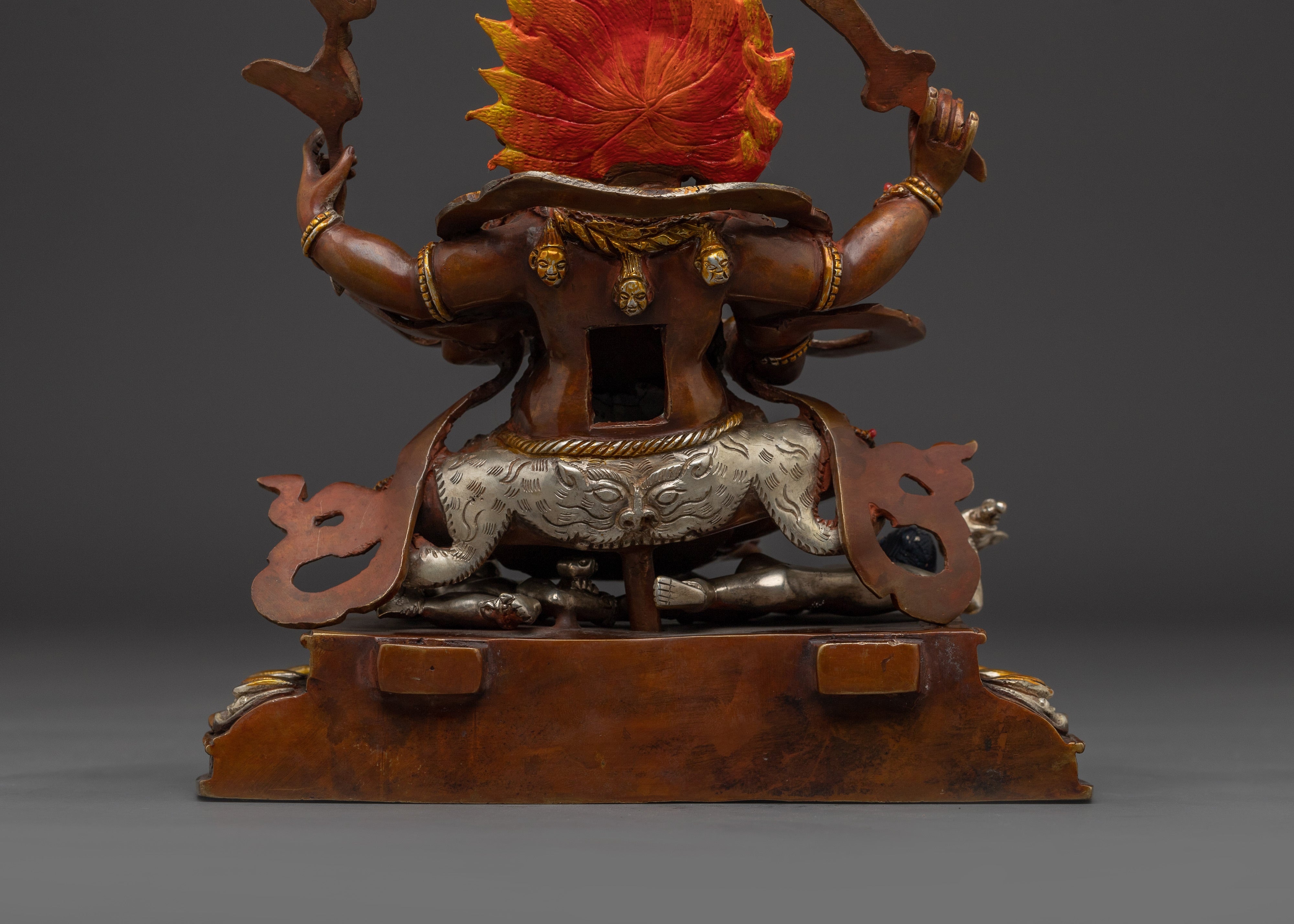 Fierce Mahakala Sculpture with Flame Halo | Wrathful Protector Deity