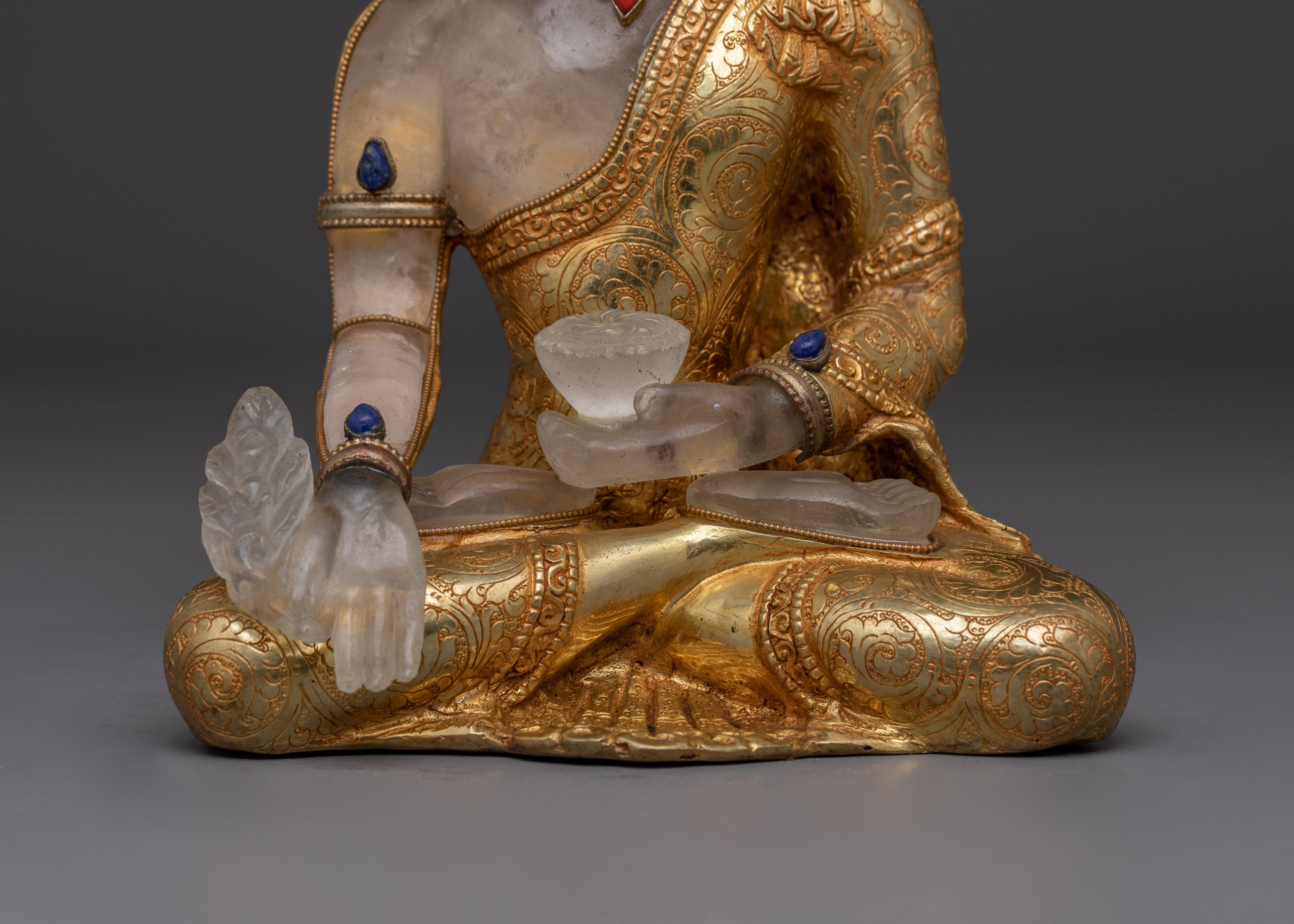 Medicine Buddha Healing Statue | 24K Gold with Crystal Body Artwork