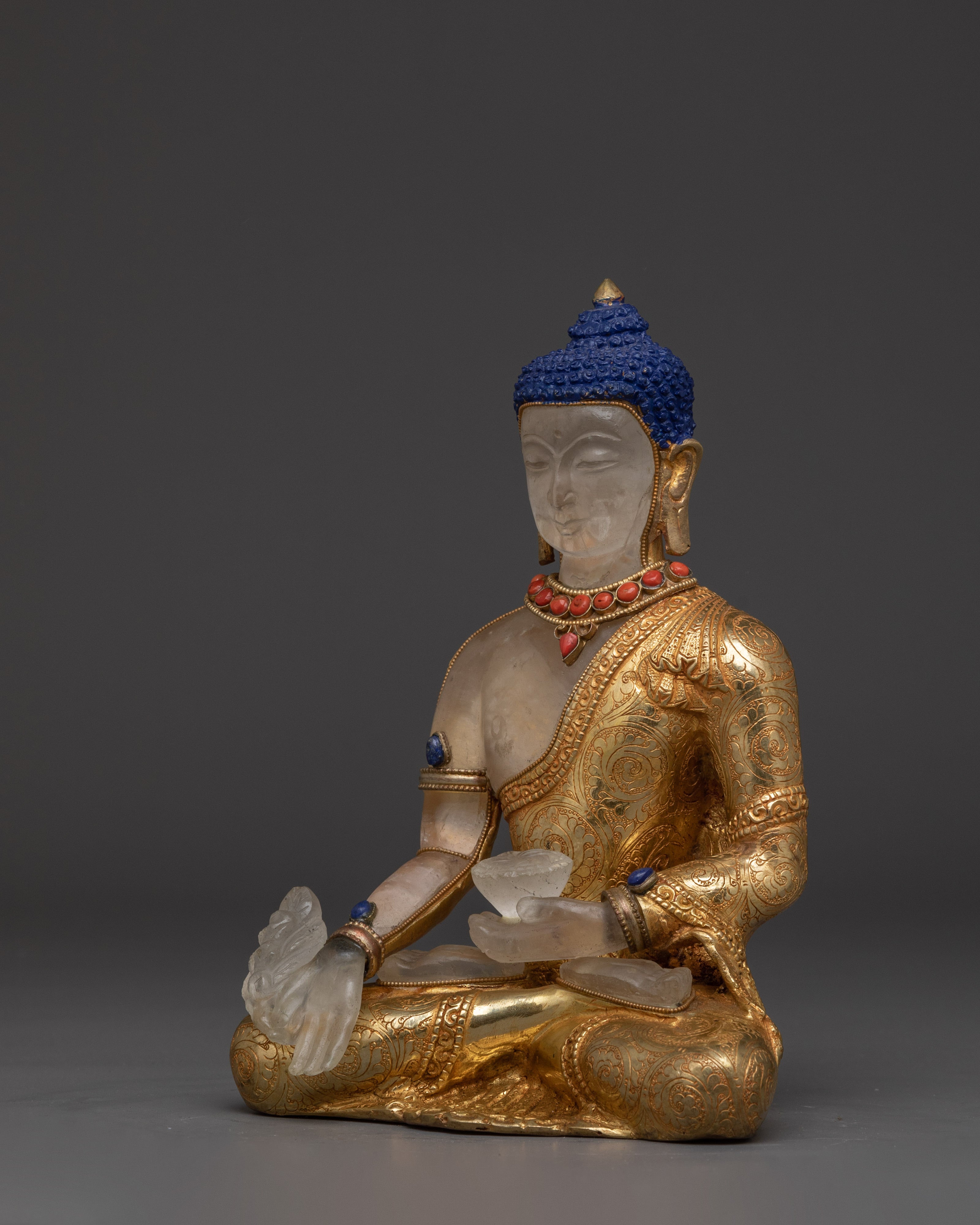 Medicine Buddha Healing Statue | 24K Gold with Crystal Body Artwork