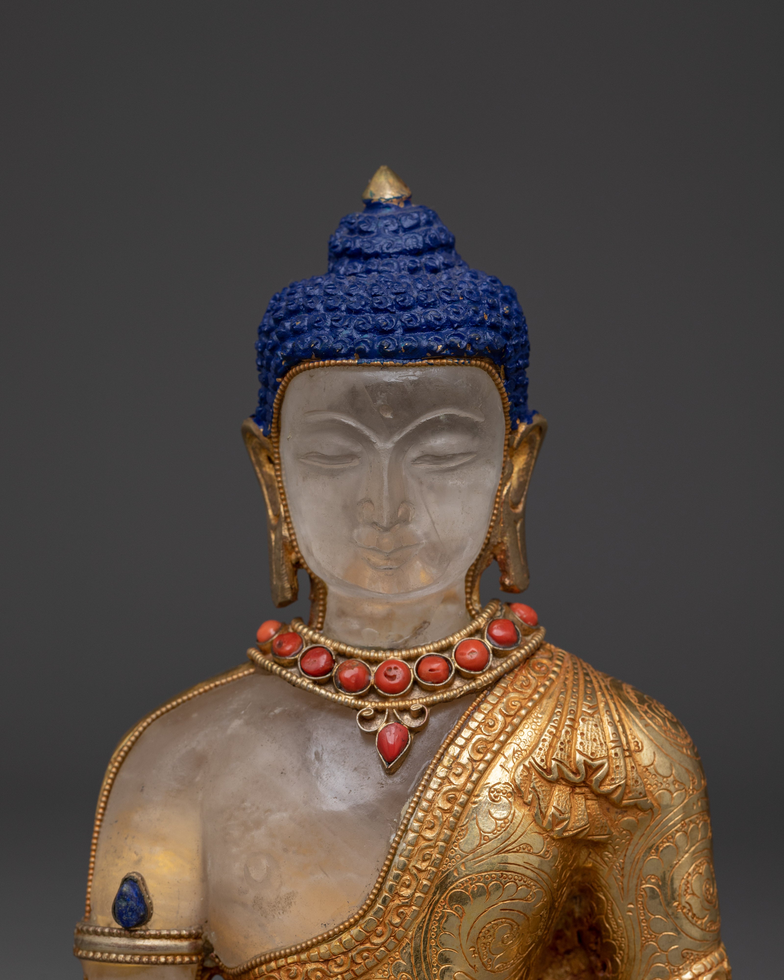 Medicine Buddha Healing Statue | 24K Gold with Crystal Body Artwork
