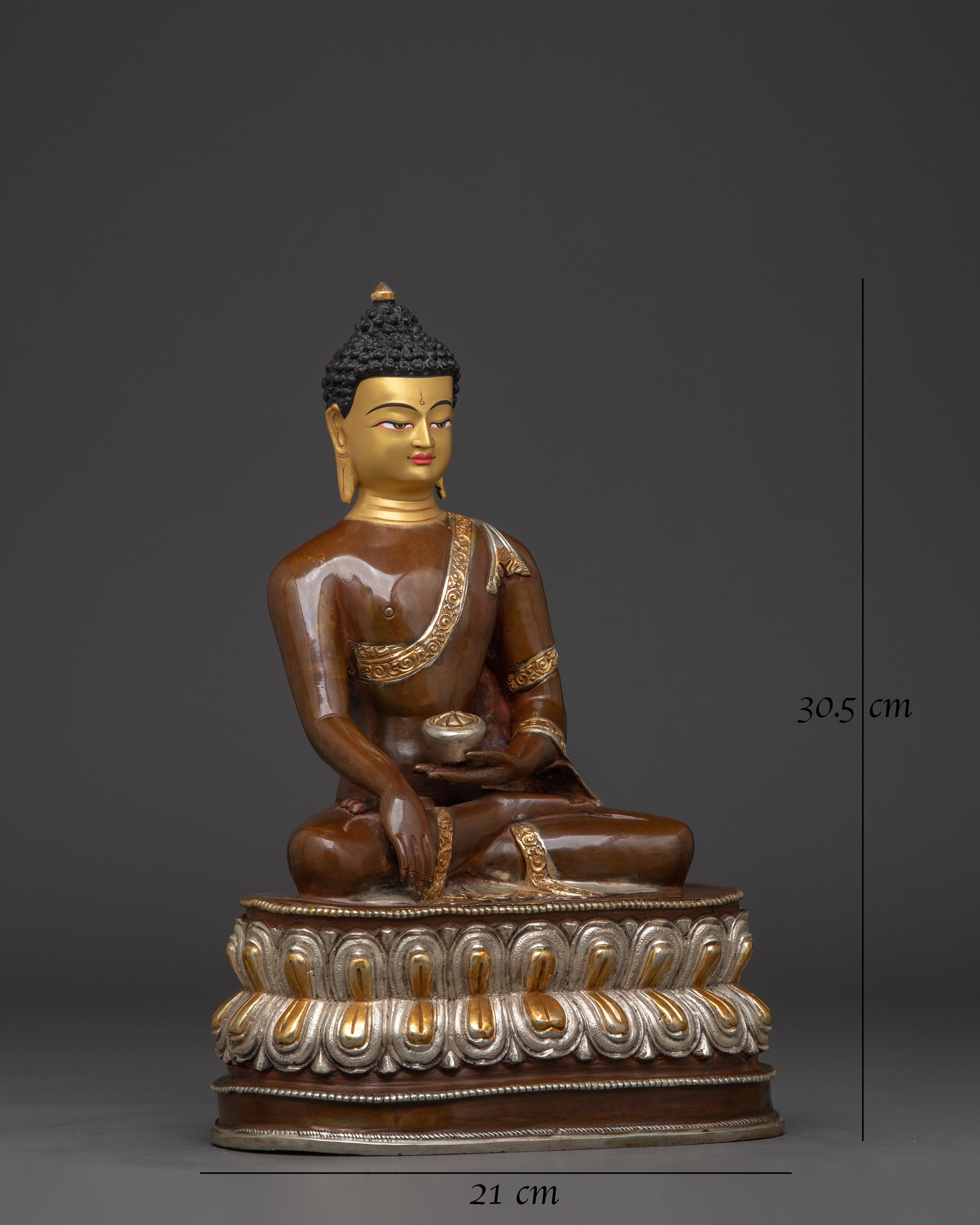 Shakyamuni Buddha in oxidized copper