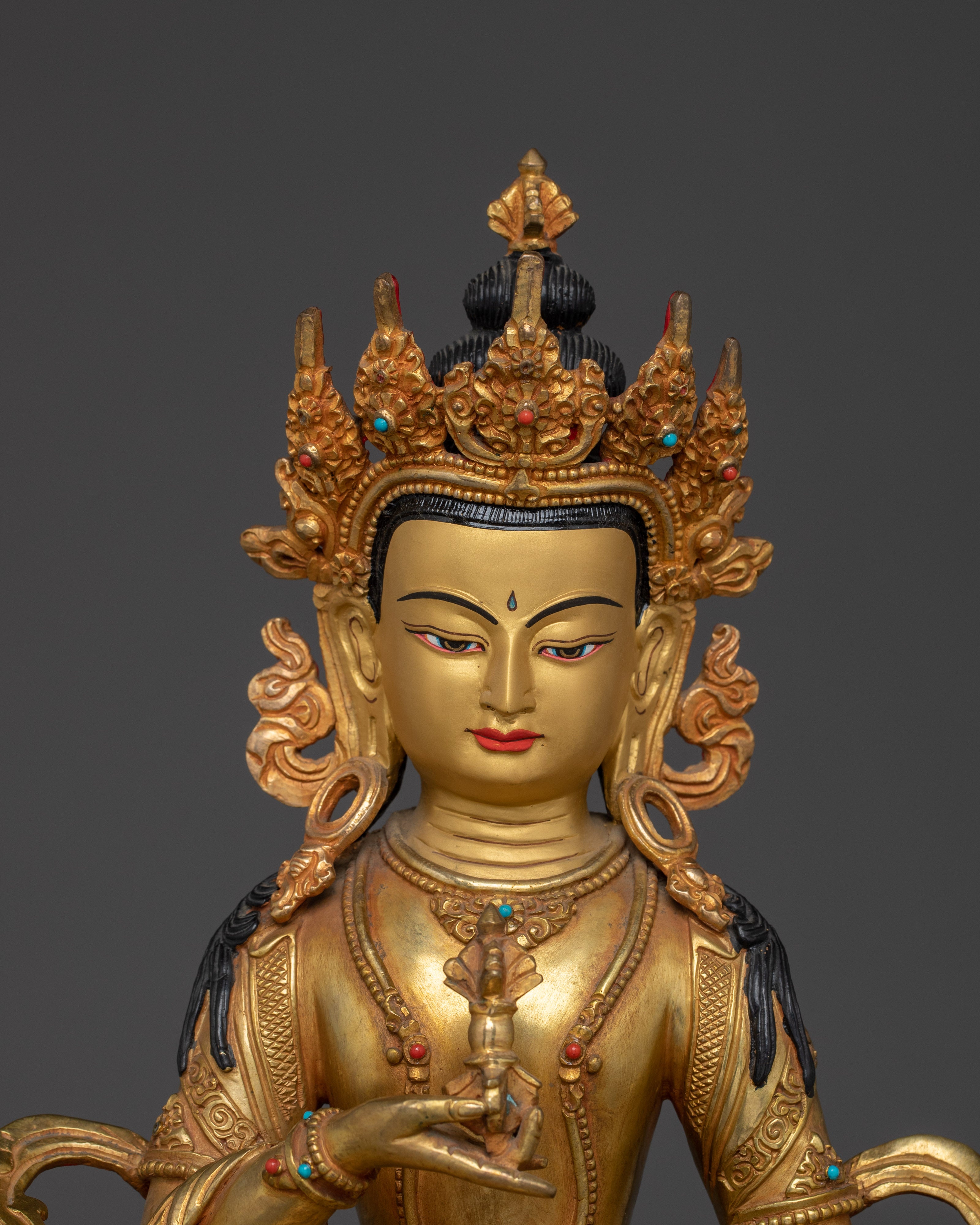 Handcrafted 24K Gold Gilded Vajrasattva Buddhist Sculpture | Sacred Purification Deity