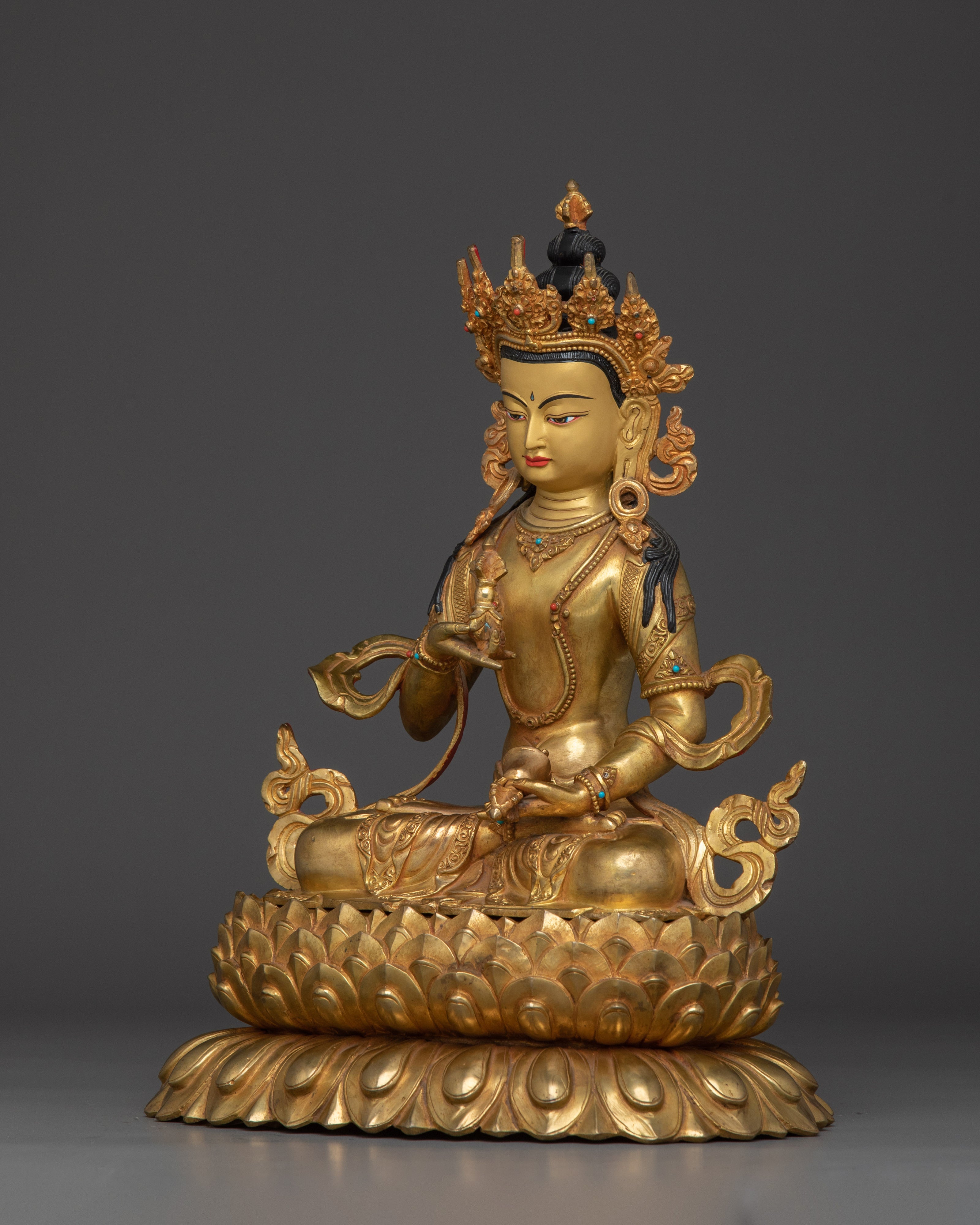 Handcrafted 24K Gold Gilded Vajrasattva Buddhist Sculpture | Sacred Purification Deity