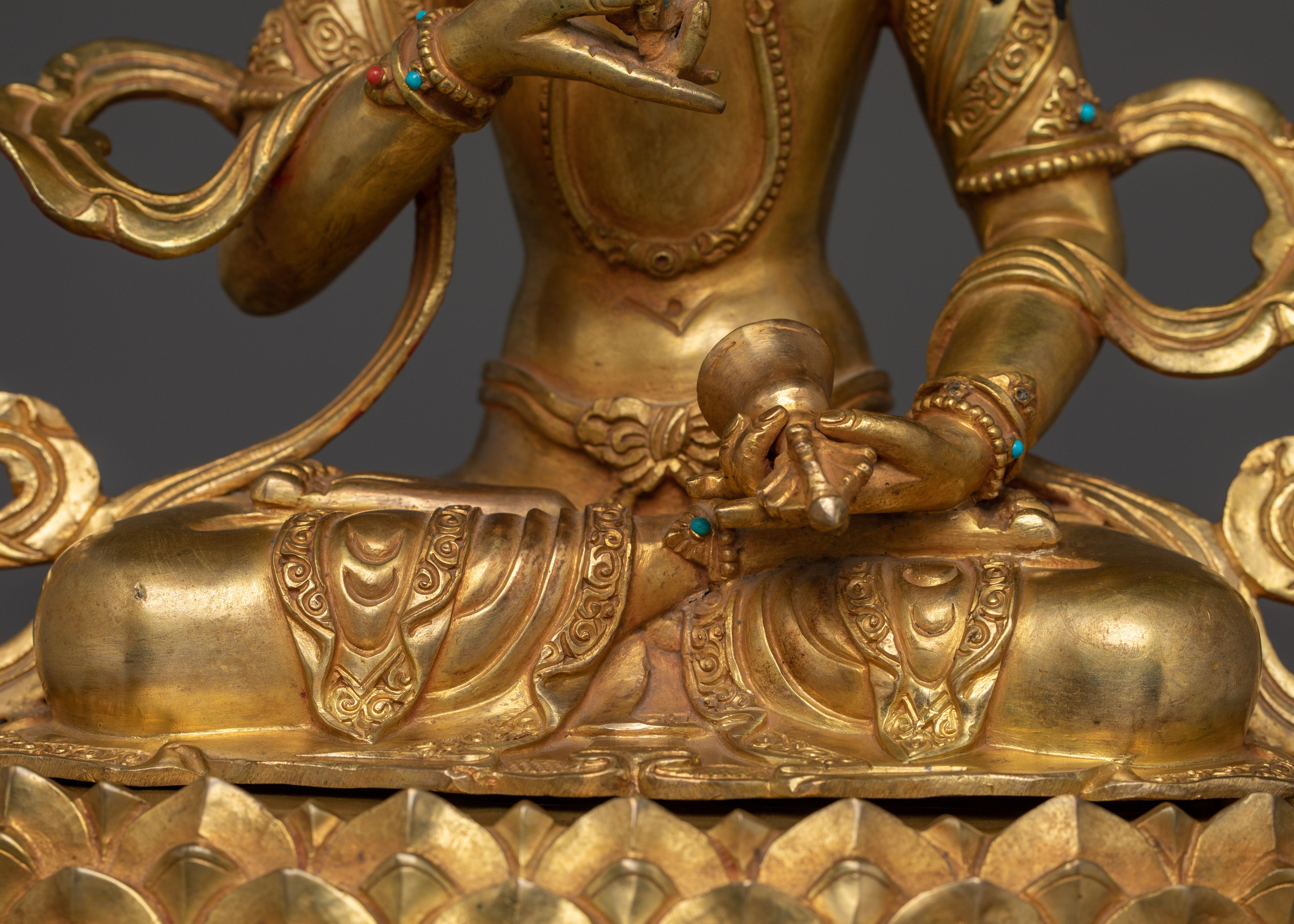 Handcrafted 24K Gold Gilded Vajrasattva Buddhist Sculpture | Sacred Purification Deity
