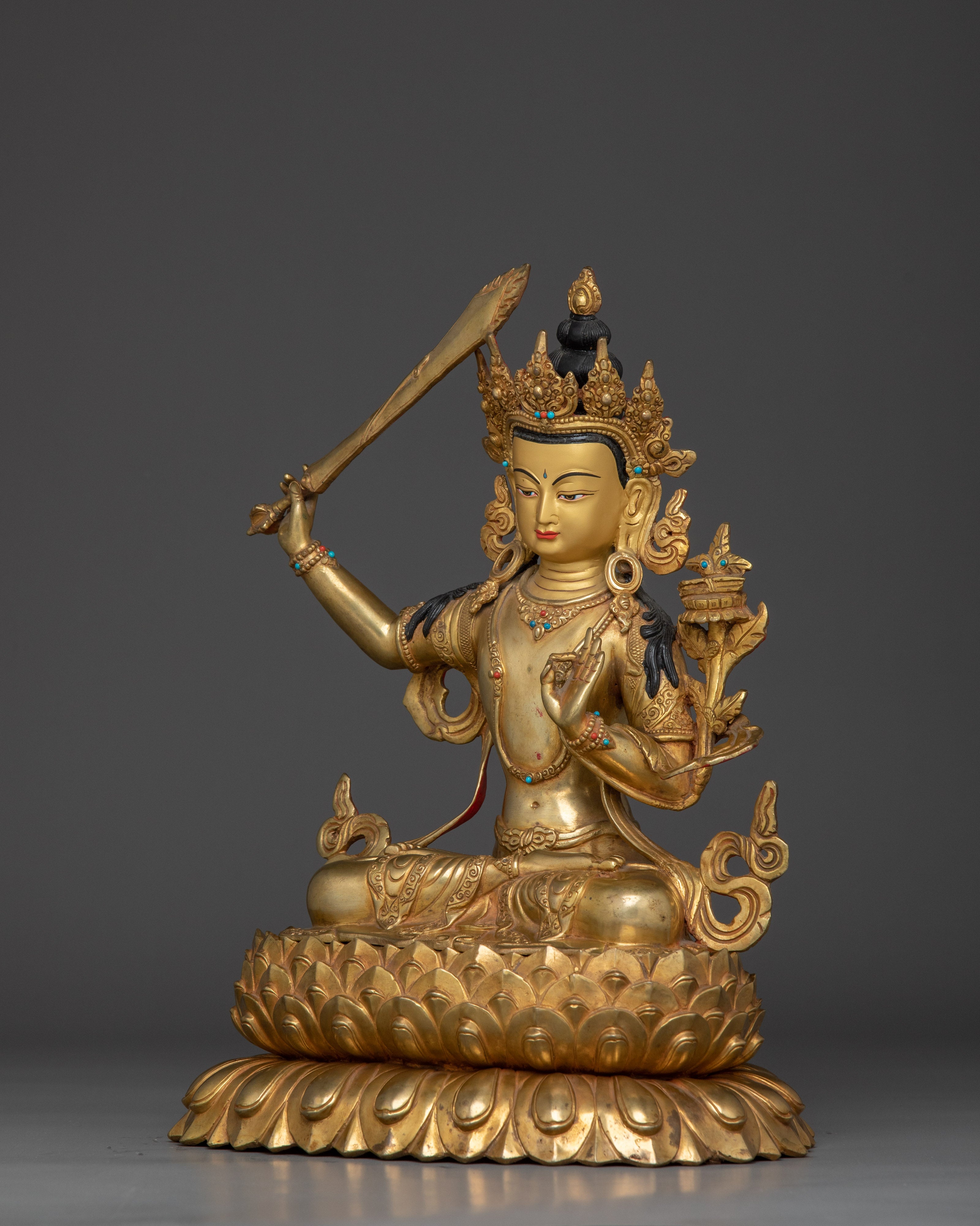 Manjushri Copper Statue for Meditation | Sword of Wisdom Deity