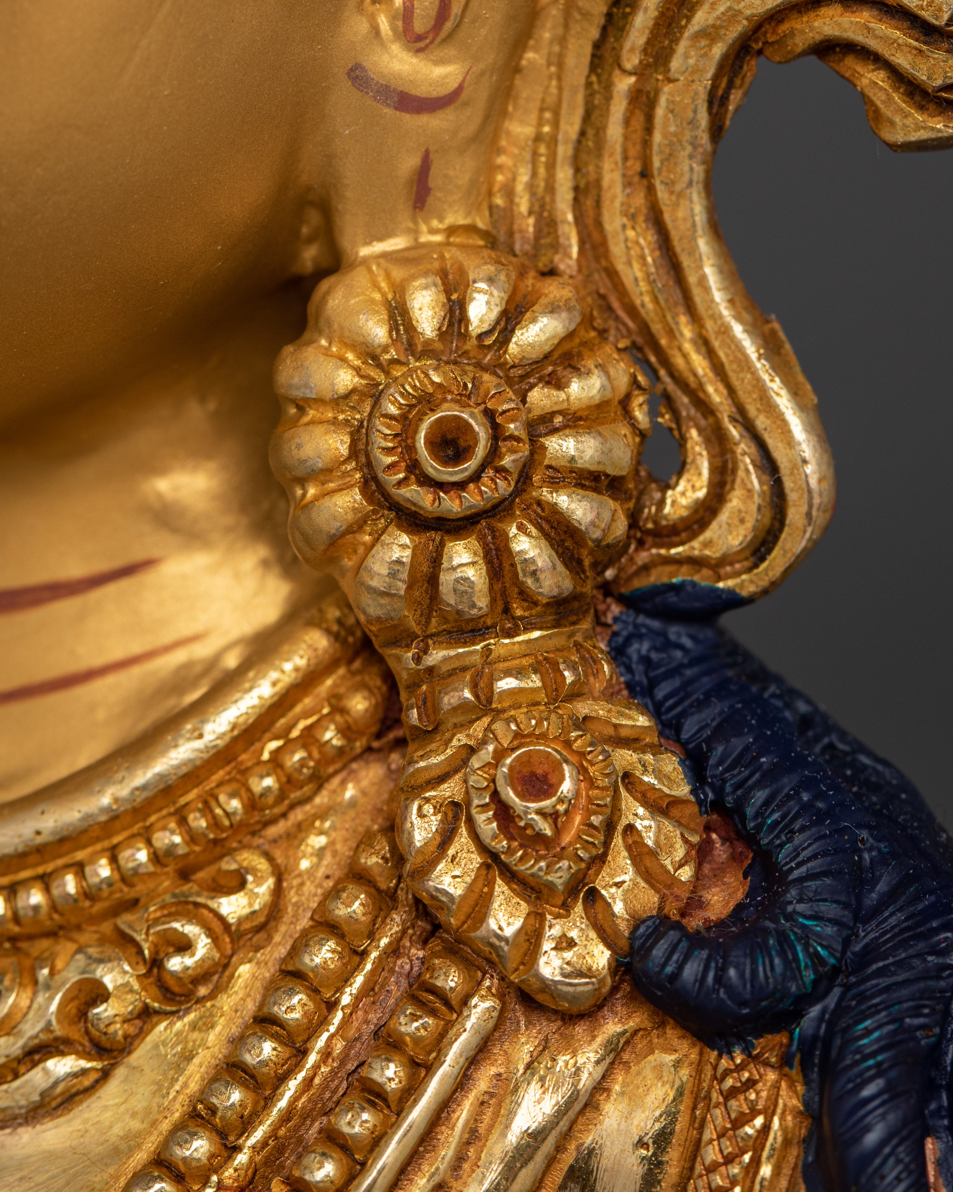 Handcrafted Gold Gilded Green Tara Statue | Compassionate Female Bodhisattva