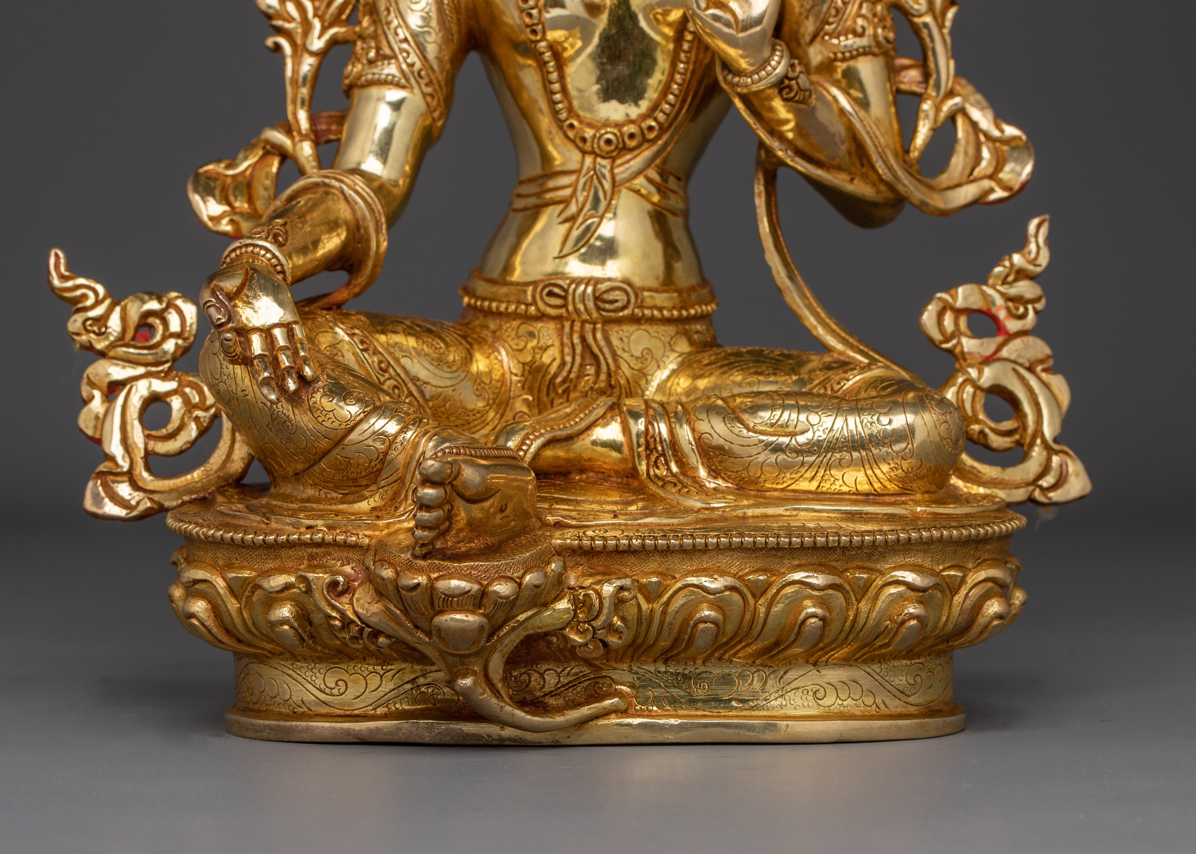 Handcrafted Gold Gilded Green Tara Statue | Compassionate Female Bodhisattva