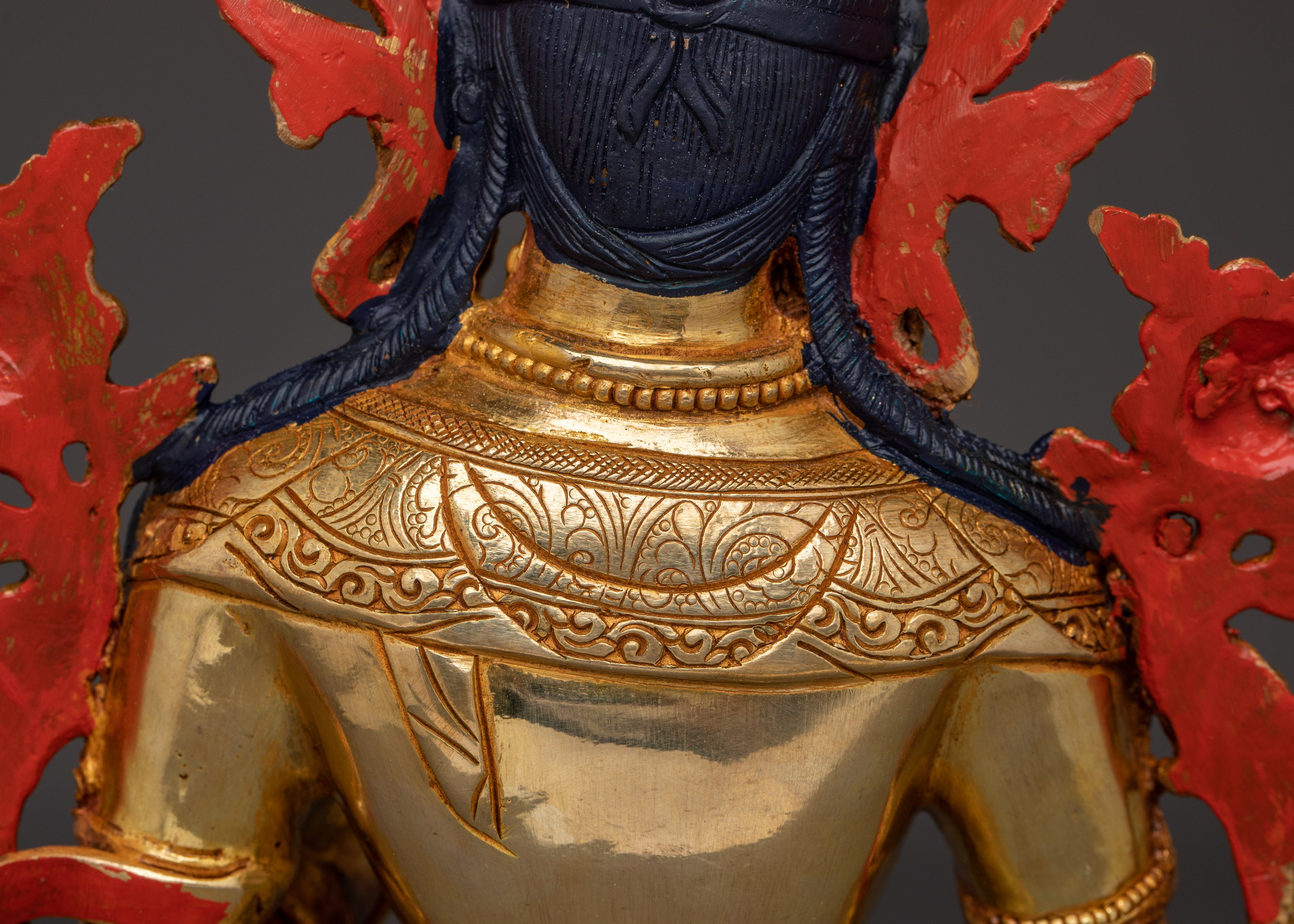 Handcrafted Gold Gilded Green Tara Statue | Compassionate Female Bodhisattva