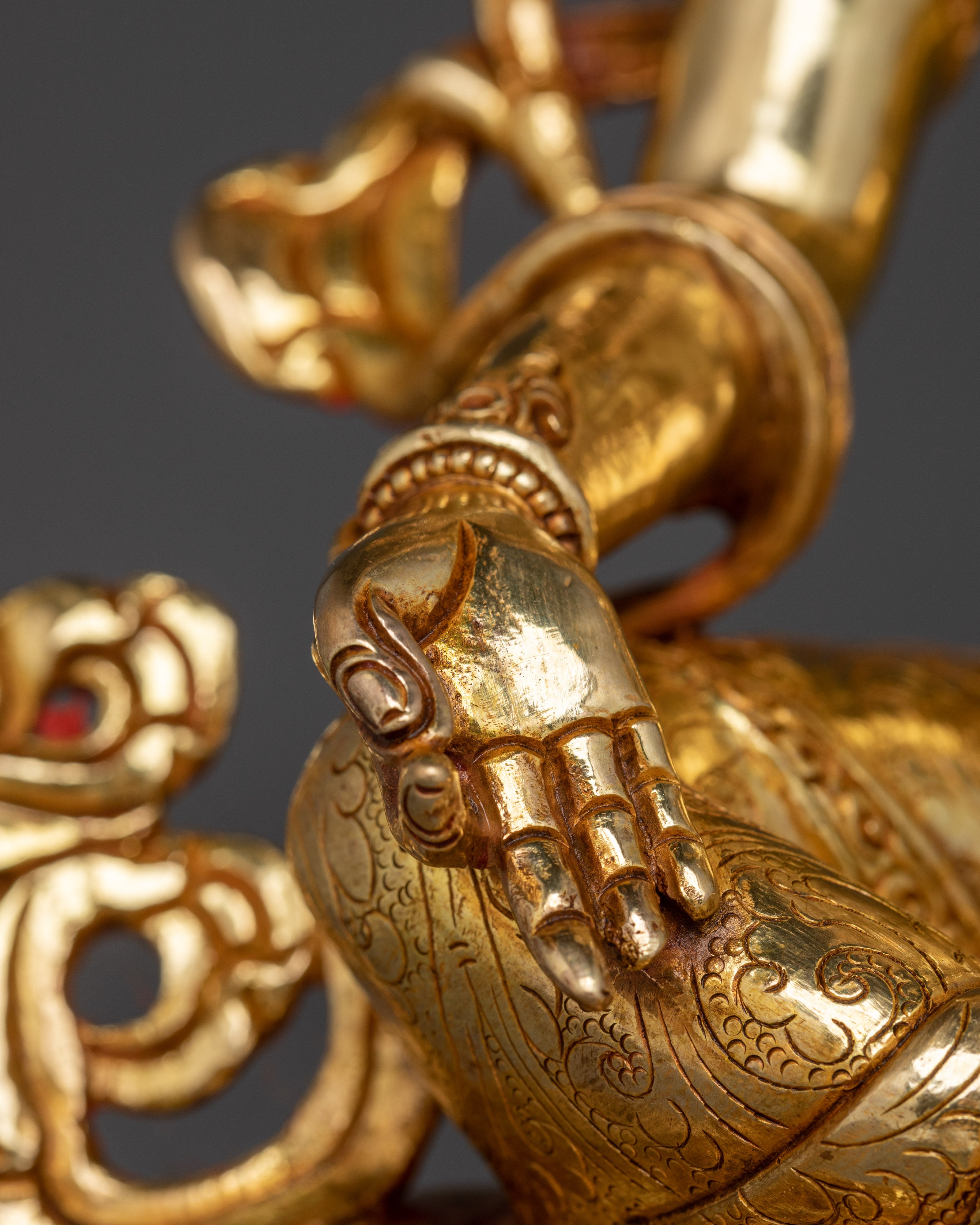 Handcrafted Gold Gilded Green Tara Statue | Compassionate Female Bodhisattva