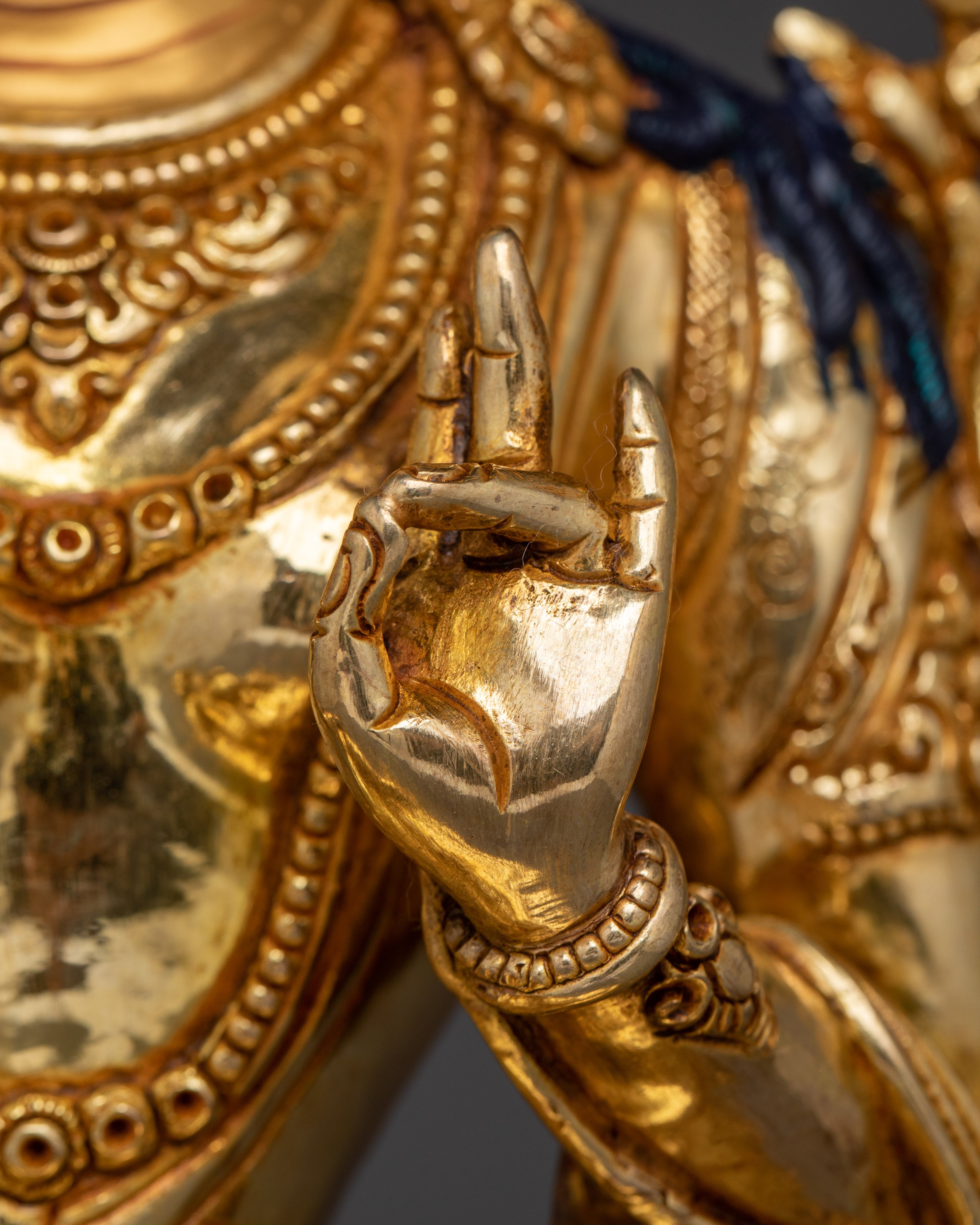 Handcrafted Gold Gilded Green Tara Statue | Compassionate Female Bodhisattva