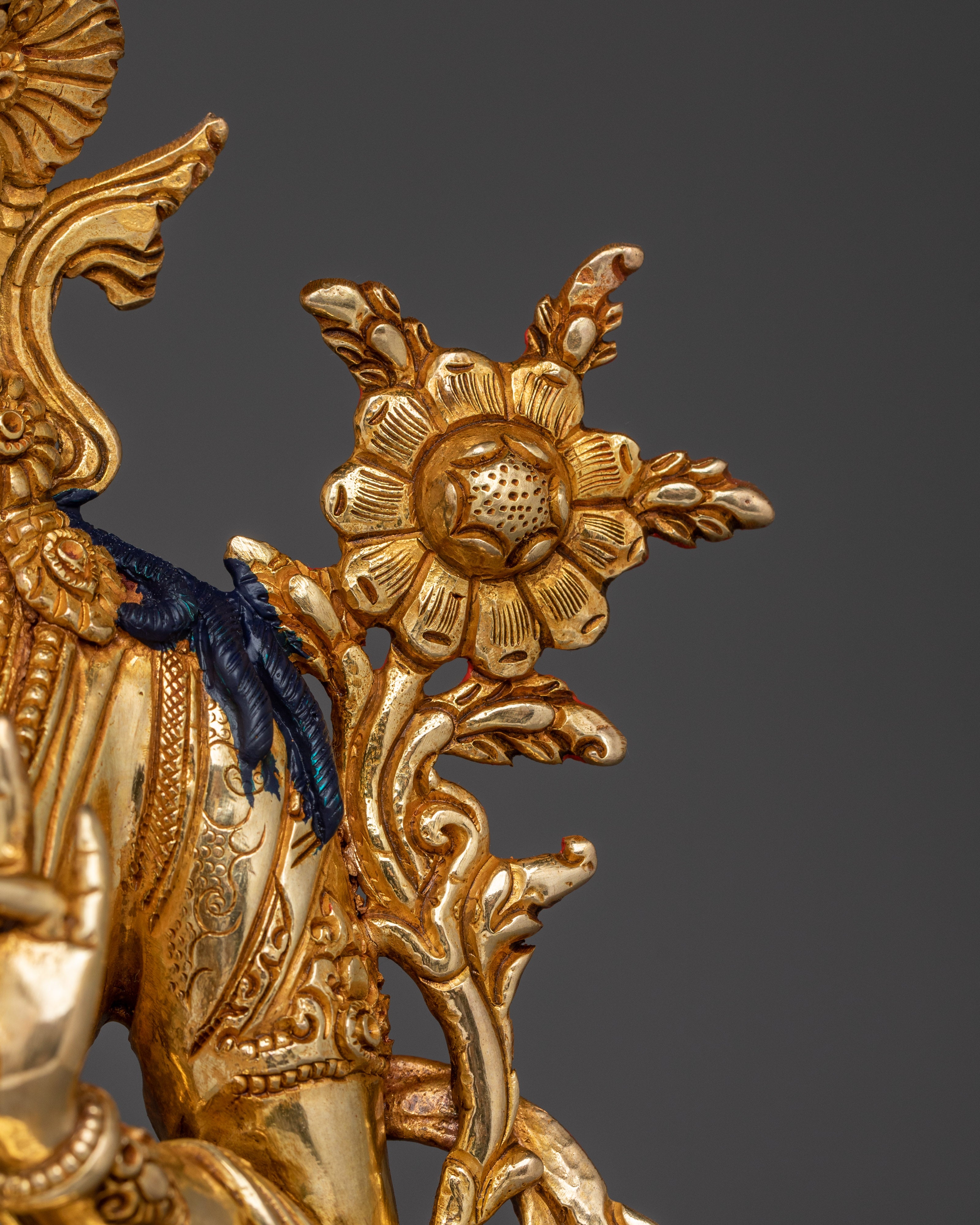 Handcrafted Gold Gilded Green Tara Statue | Compassionate Female Bodhisattva