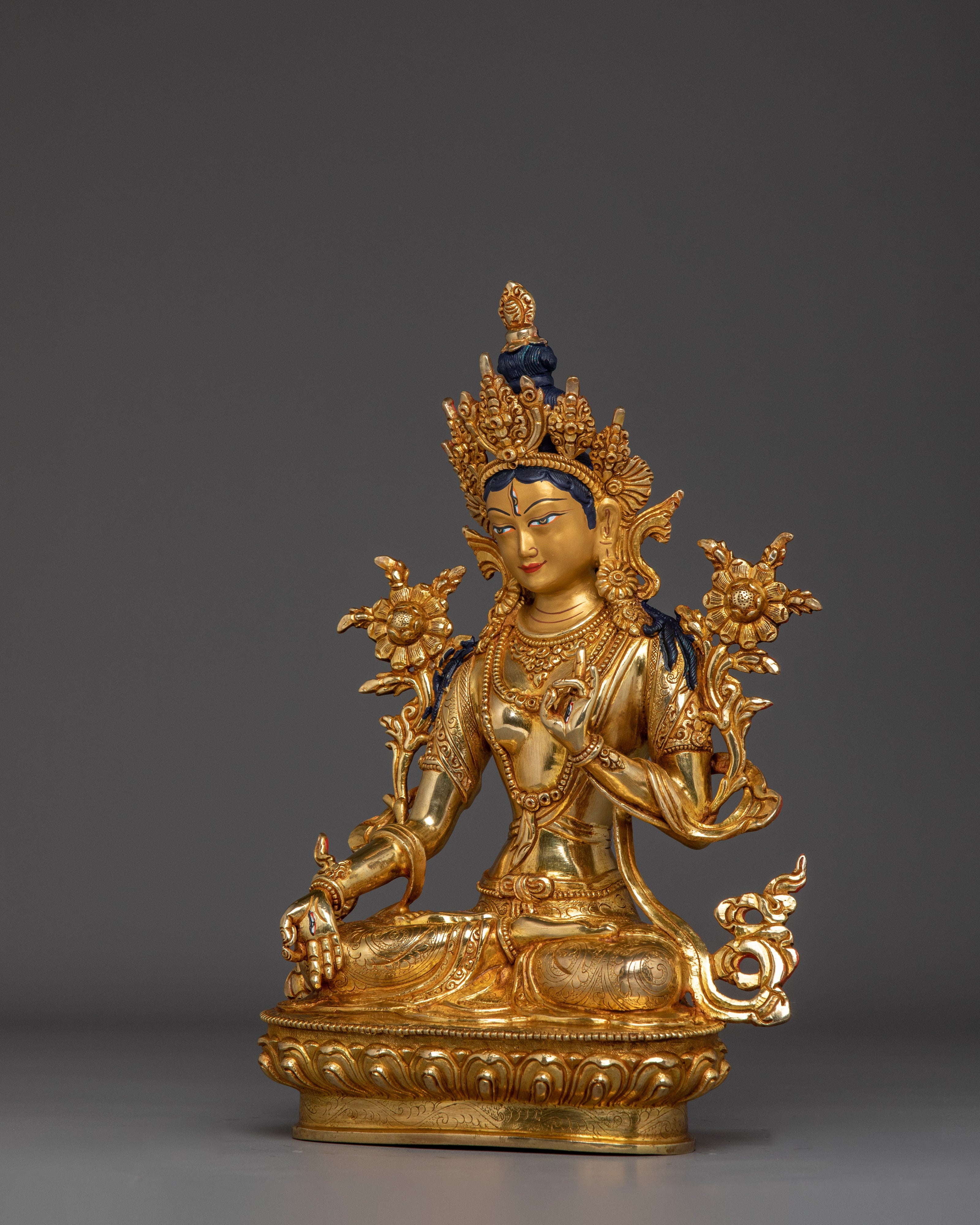 24K Gold Gilded White Tara Statue | Healing and Longevity Deity