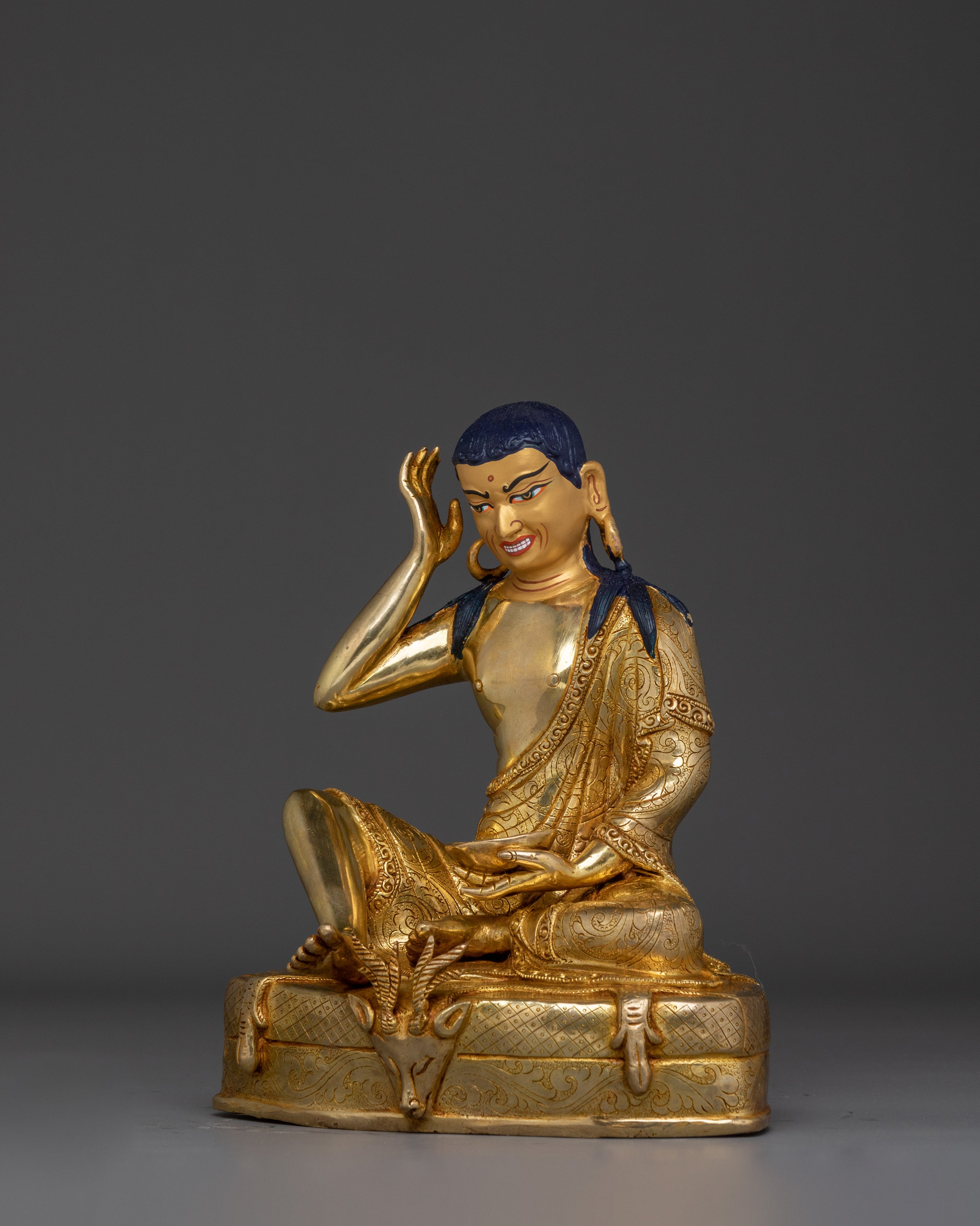 Handcrafted Milarepa Statue for Meditation | Tibetan Yogi Saint Copper Sculpture