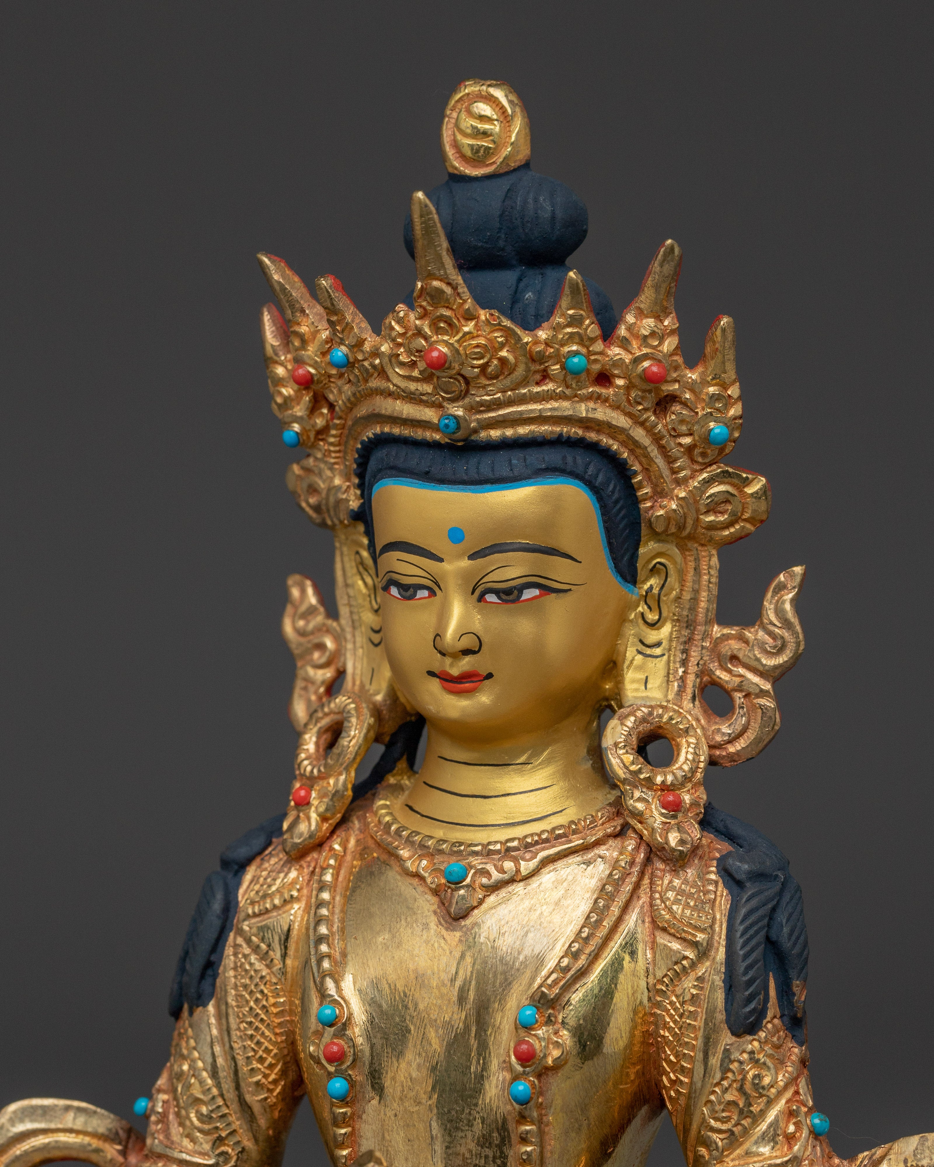 Handcrafted Amitayus Buddhist Copper Statue | Gold Gilded Spiritual Masterpiece