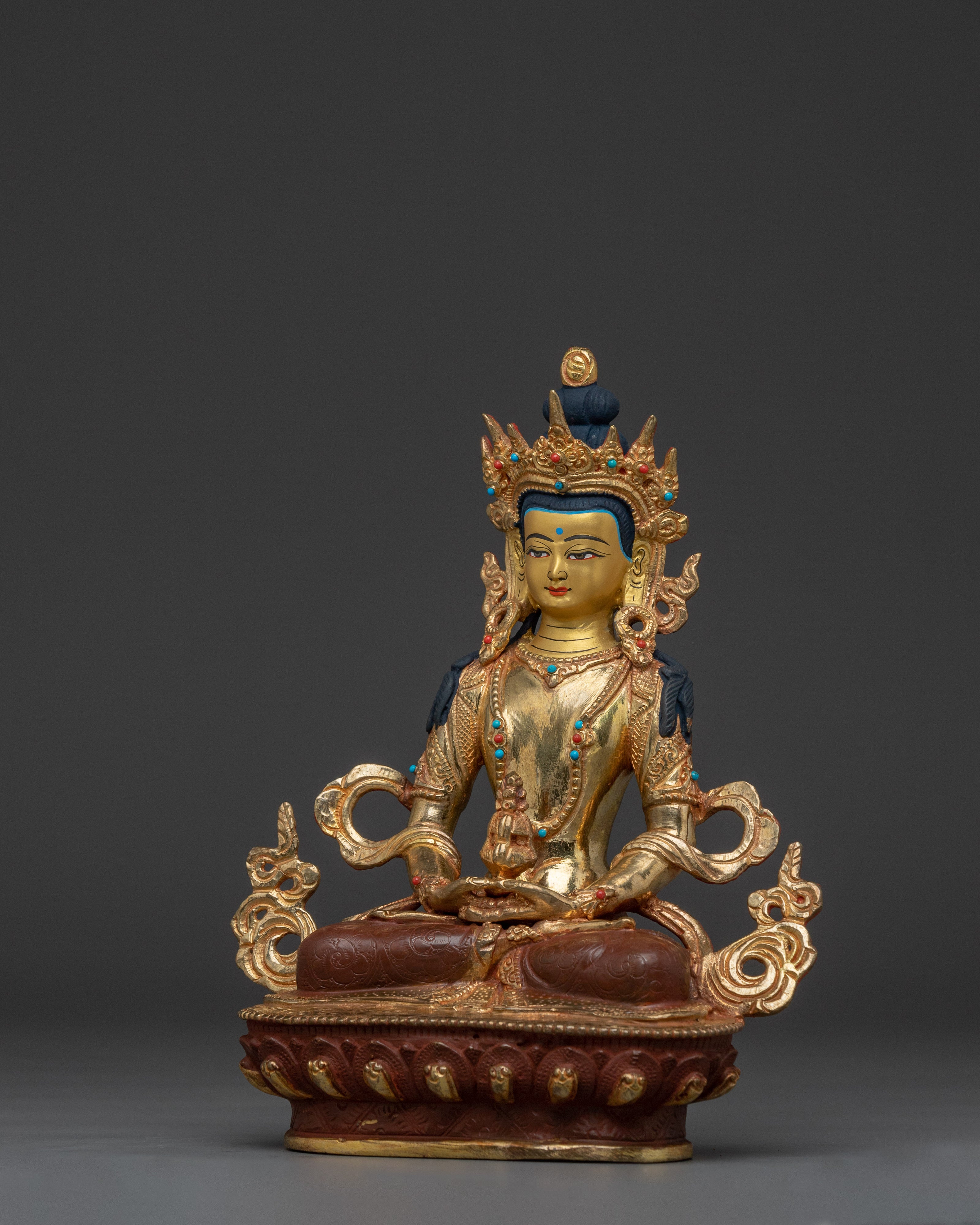Handcrafted Amitayus Buddhist Copper Statue | Gold Gilded Spiritual Masterpiece