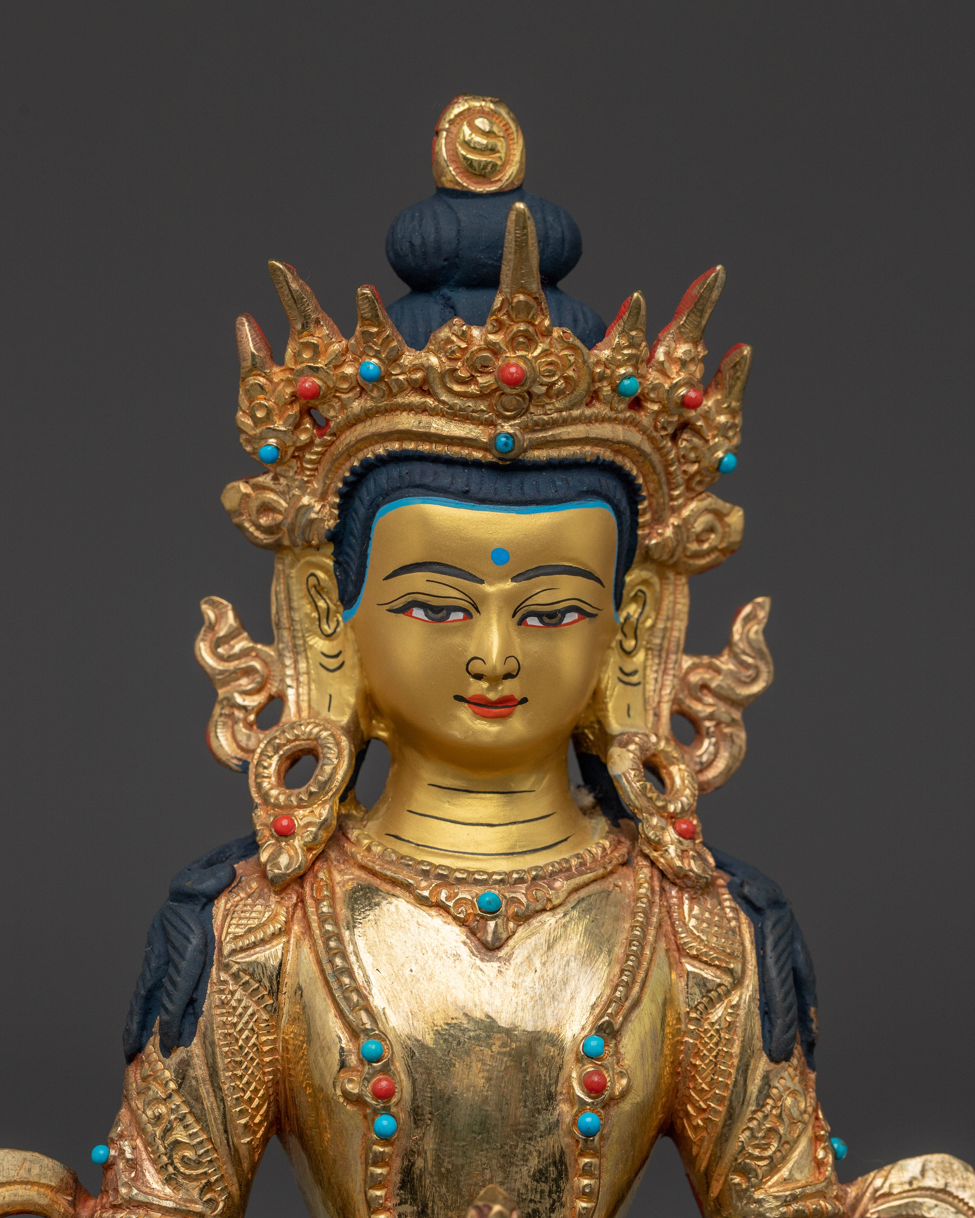 Handcrafted Amitayus Buddhist Copper Statue | Gold Gilded Spiritual Masterpiece