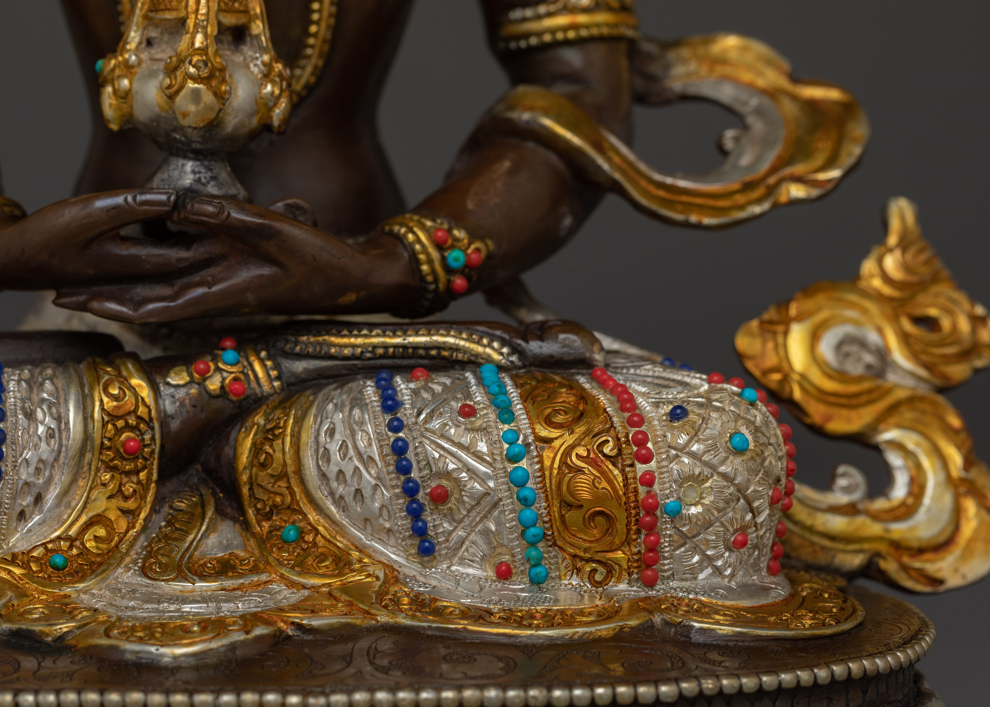 Amitayus Copper Statue with 24K Gold Gilding | Silver Plated Spiritual Art