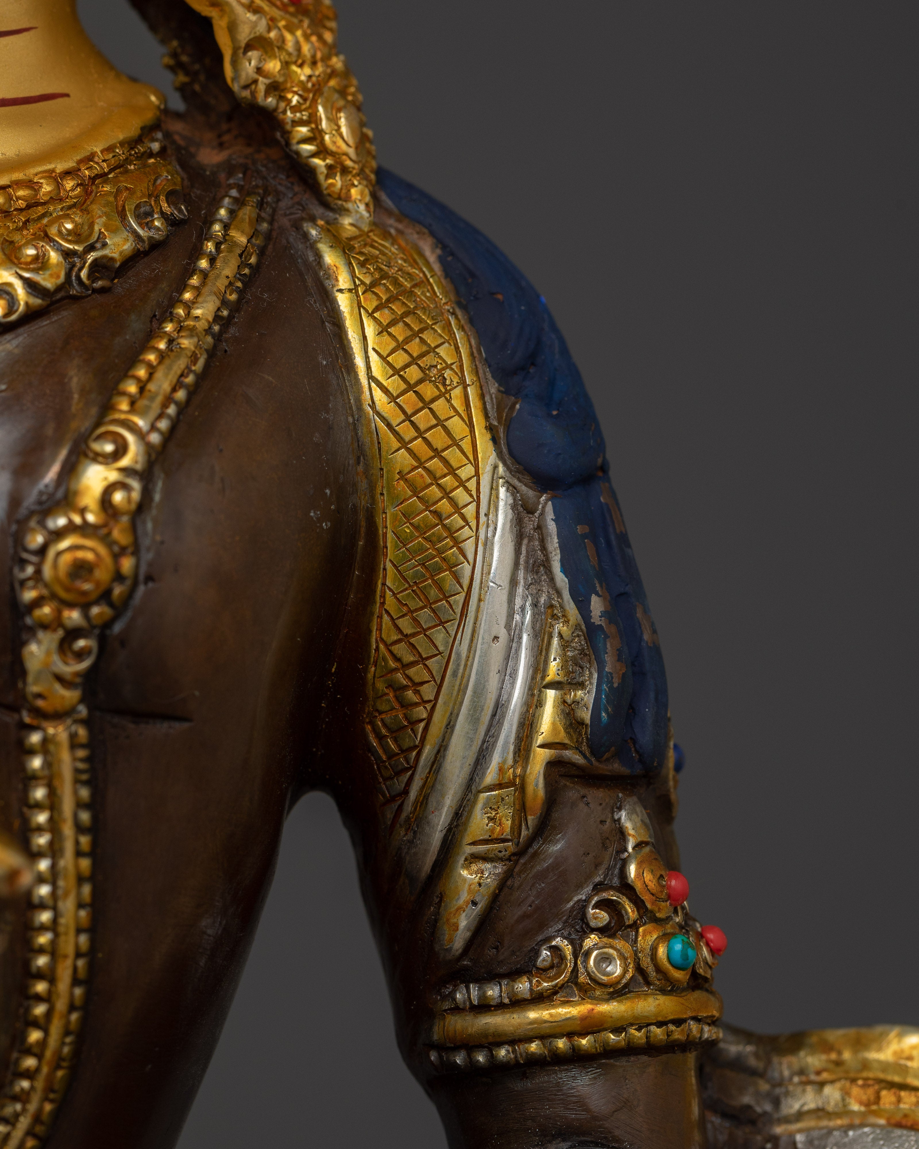 Amitayus Copper Statue with 24K Gold Gilding | Silver Plated Spiritual Art