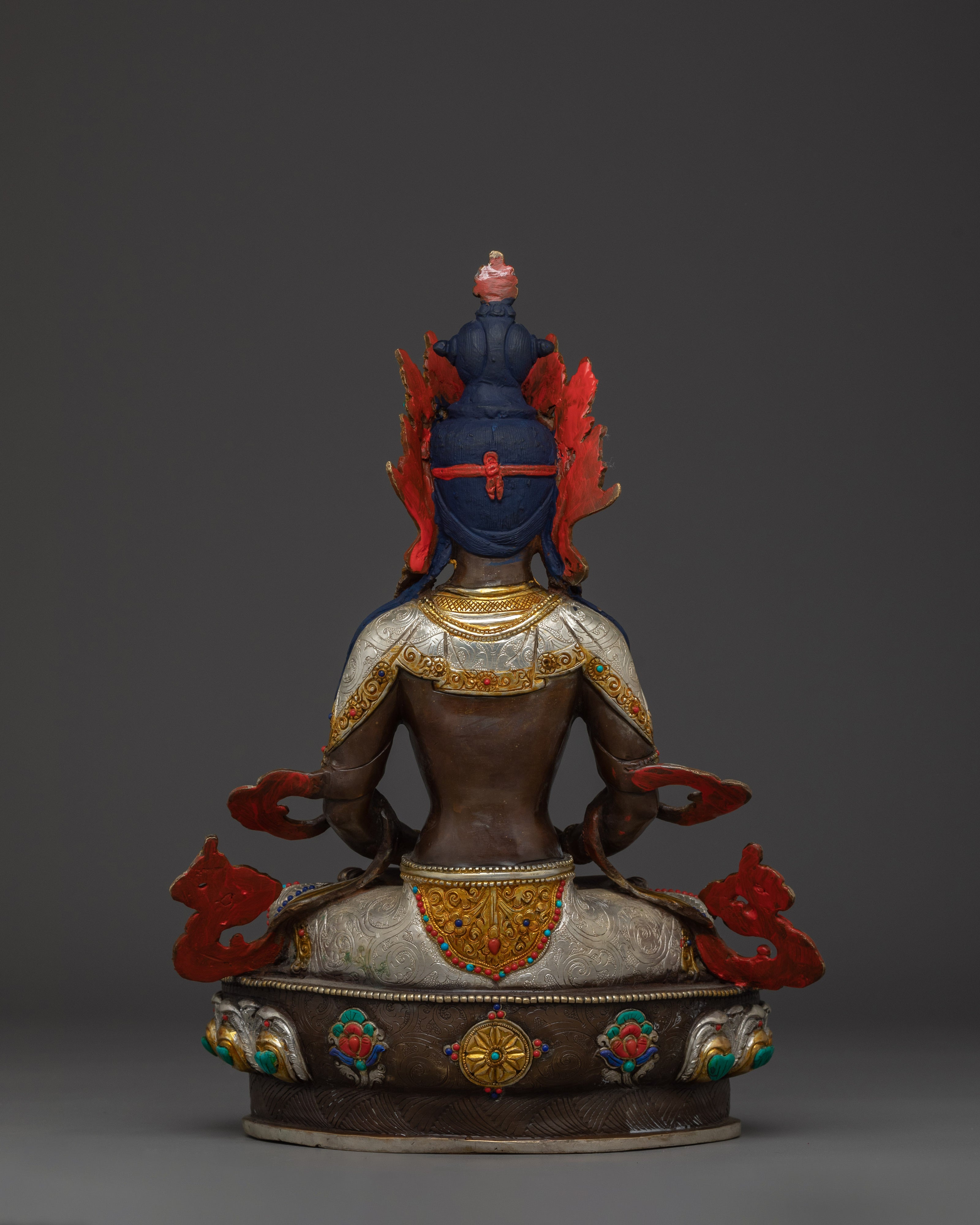Amitayus Copper Statue with 24K Gold Gilding | Silver Plated Spiritual Art
