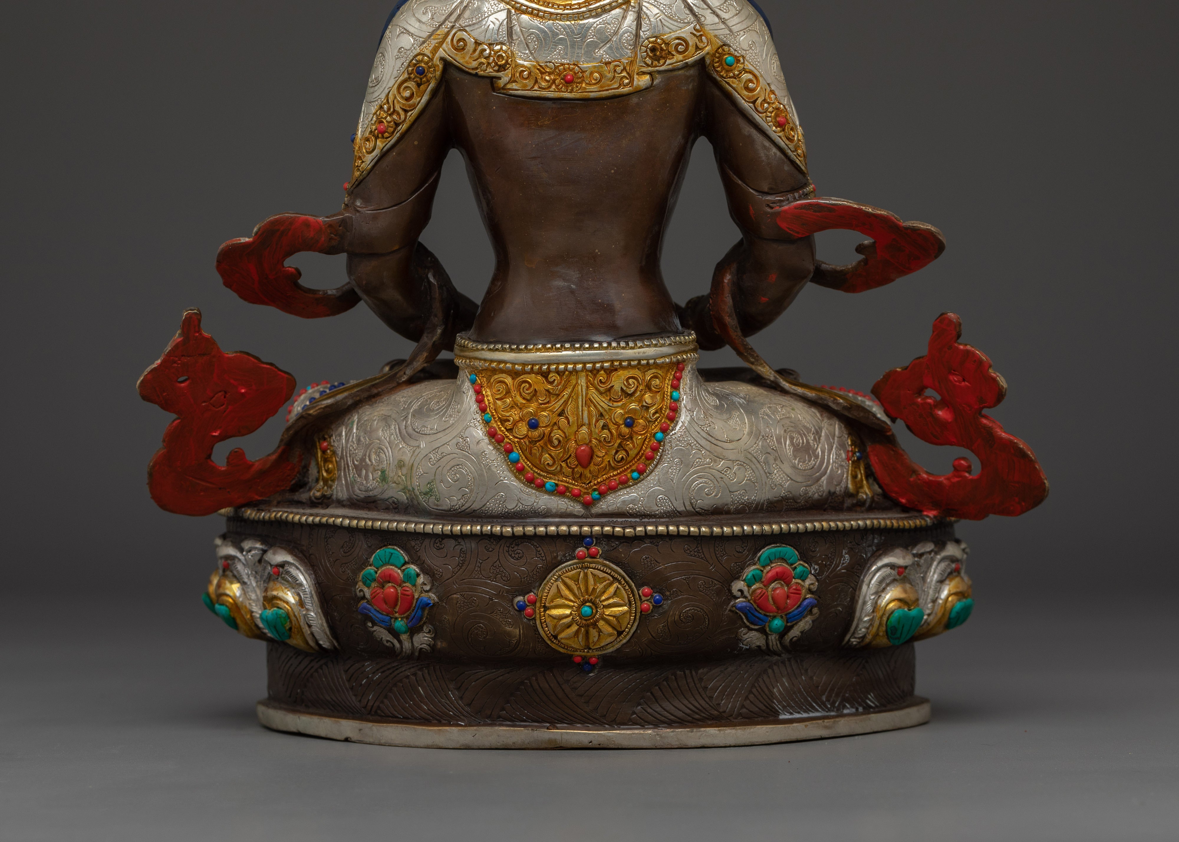 Amitayus Copper Statue with 24K Gold Gilding | Silver Plated Spiritual Art