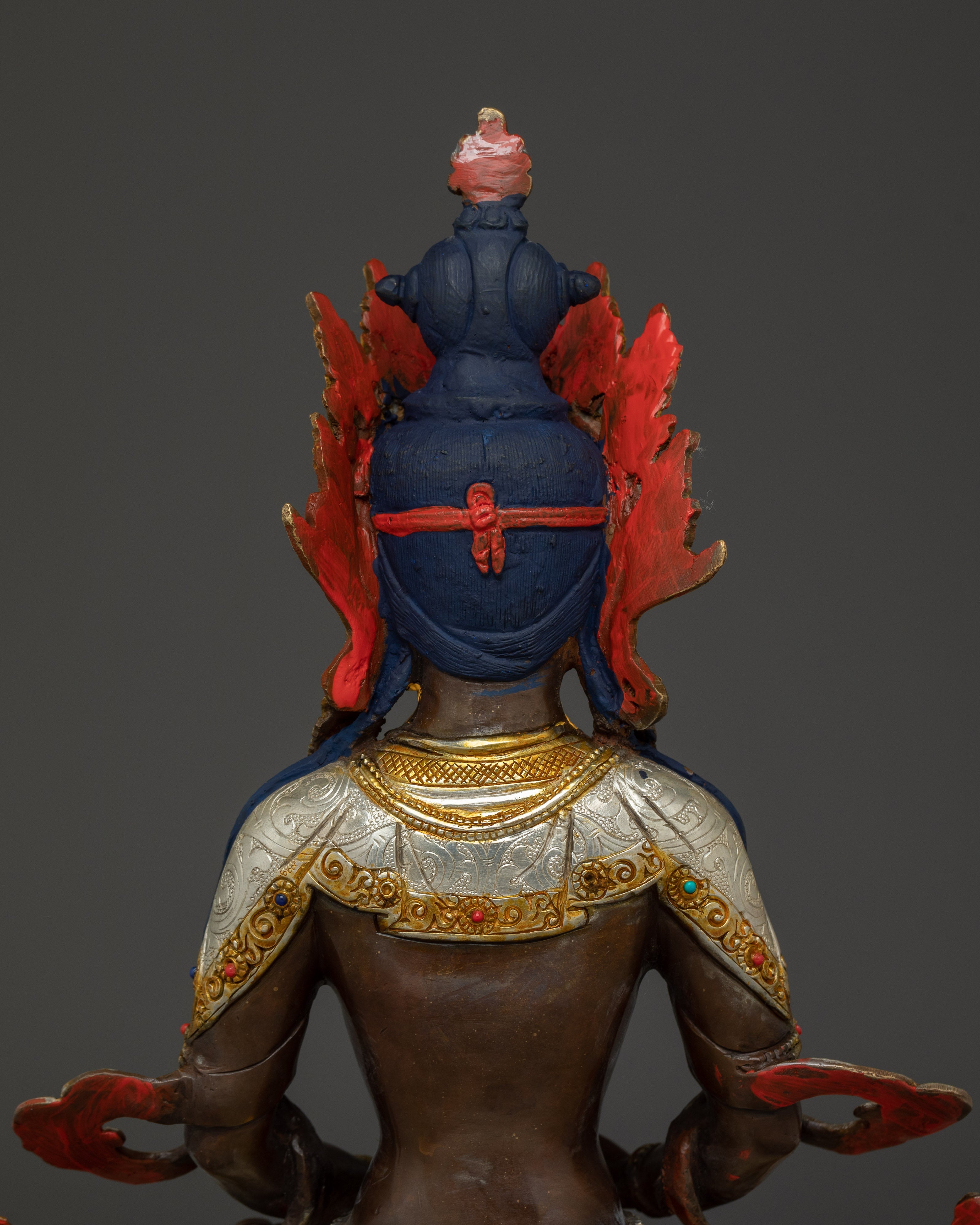 Amitayus Copper Statue with 24K Gold Gilding | Silver Plated Spiritual Art