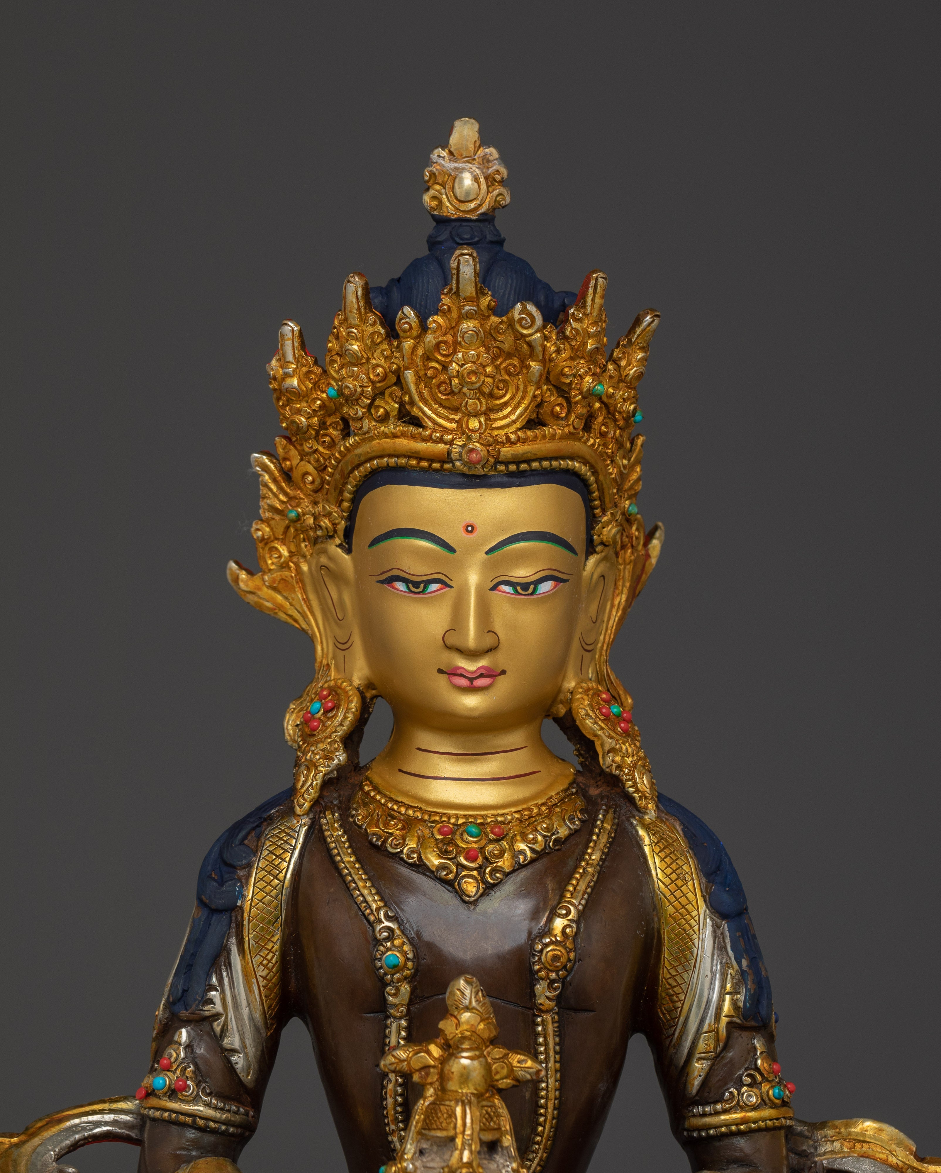 Amitayus Copper Statue with 24K Gold Gilding | Silver Plated Spiritual Art